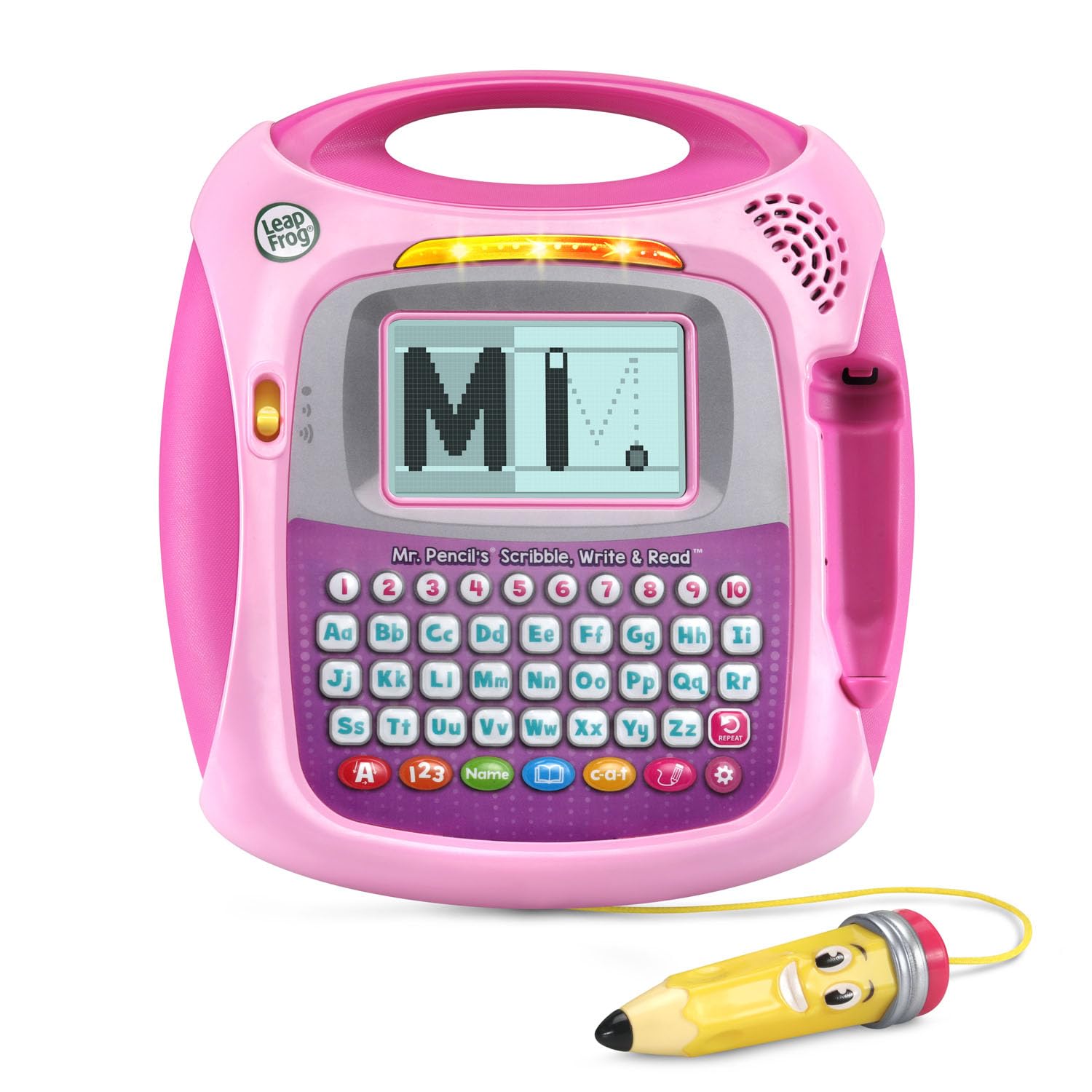 LeapFrog lápiz táctil en primer plano demostrando el trazo guiado y control fácil