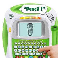 LeapFrog pantalla con líneas punteadas mientras un niño traza letras