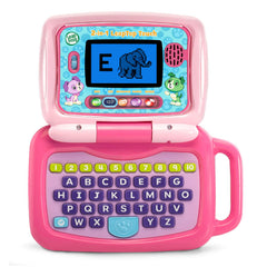 LeapFrog portátil frontal rosa mostrando teclado y pantalla, ideal para aprendizaje