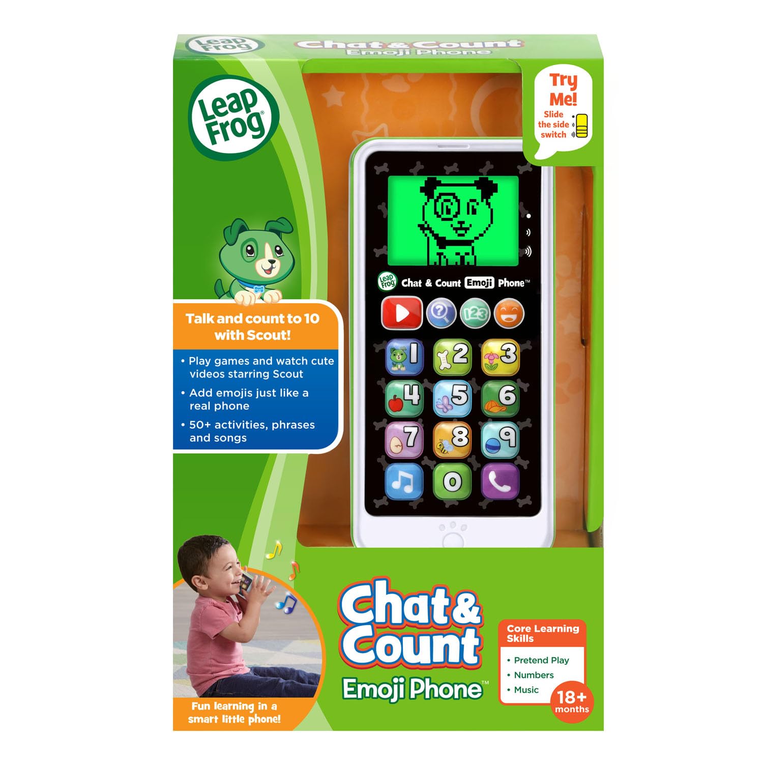LeapFrog teléfono en escena de juego familiar, promueve interacción social