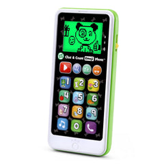 LeapFrog teléfono frontal mostrando botones iluminados, atractivo y educativo