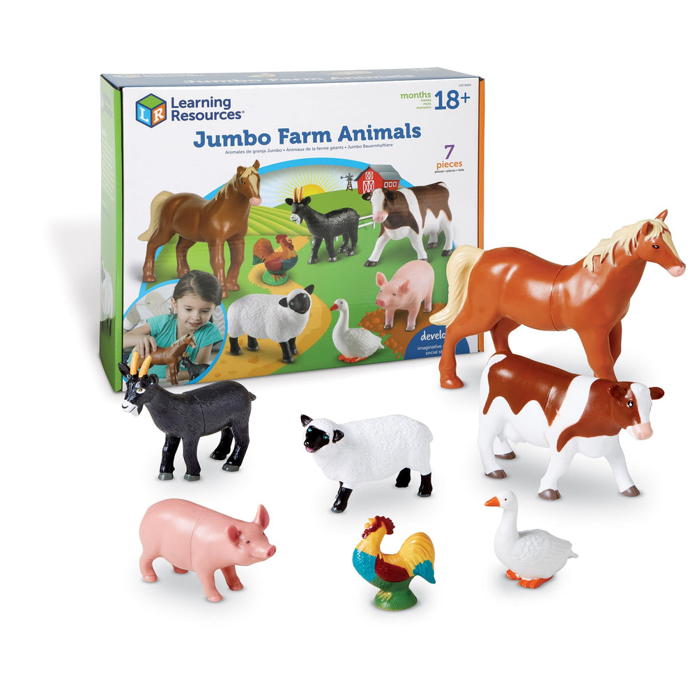 Learning Resources figura frontal del conjunto mostrando los siete animales y atractivo visual