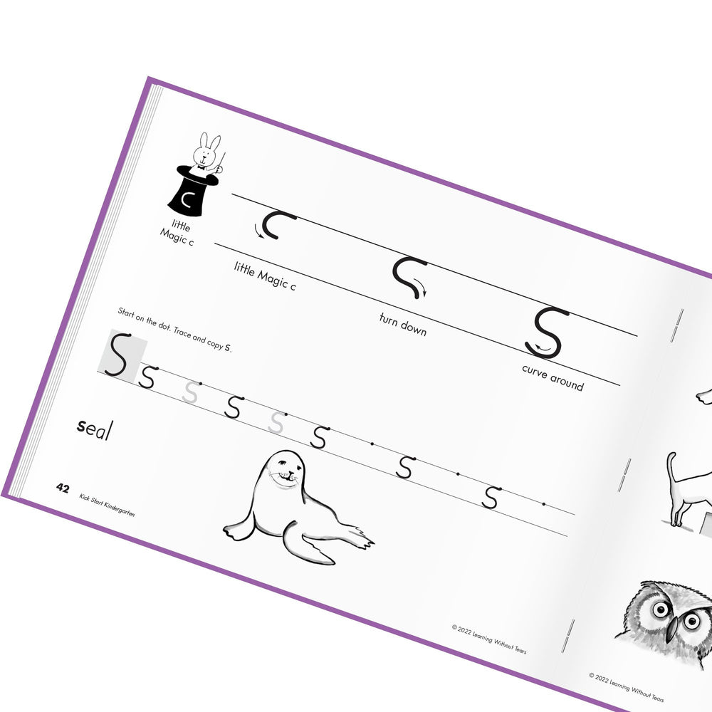 Learning Without Tears página ejemplo con palabras, conecta letra y vocabulario