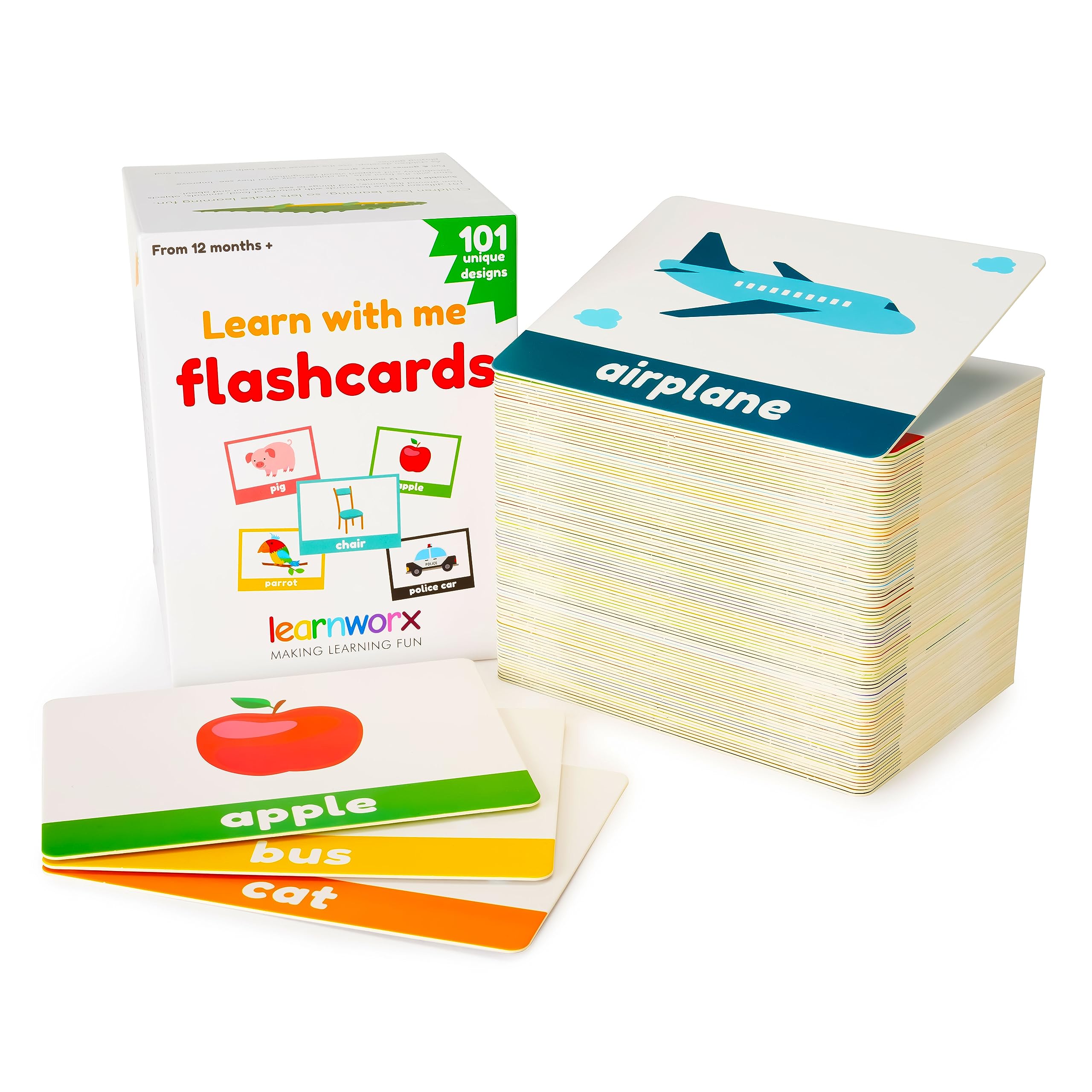 LearnWorx paquete frontal con 101 tarjetas, vista clara y organizado para aprendizaje
