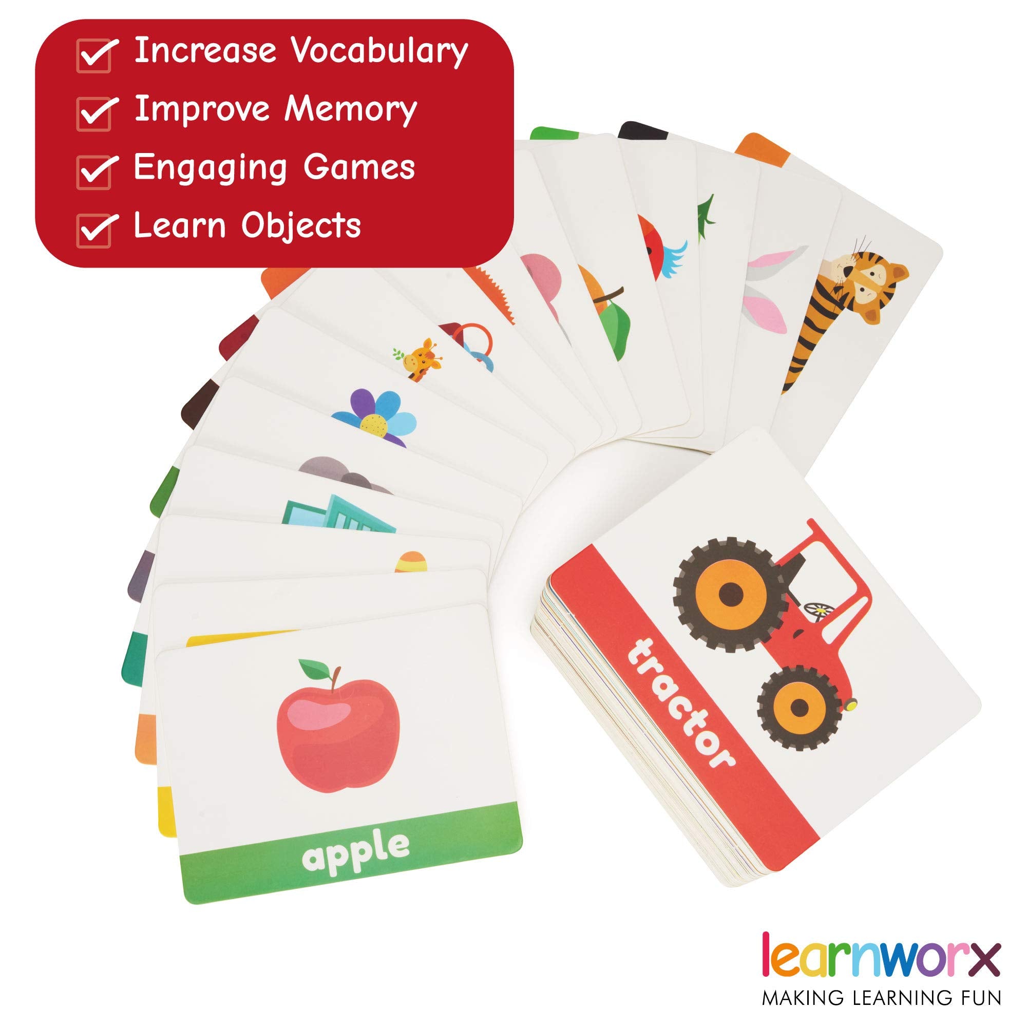 LearnWorx tarjeta en manos de toddler fomentando lenguaje y juego guiado