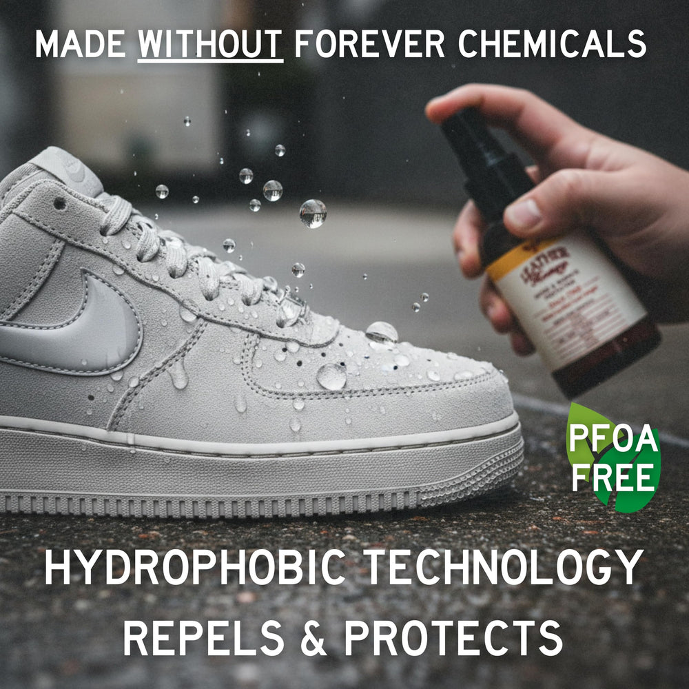 Leather Honey comparación antes y después en zapato de ante renovado