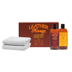 Leather Honey kit presentación frontal mostrando envases y beneficios duraderos