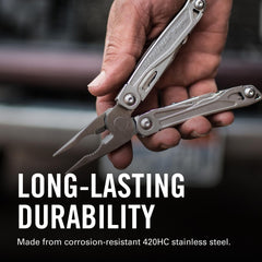 Leatherman Wingman alicates abiertos mostrando acción por resorte y control