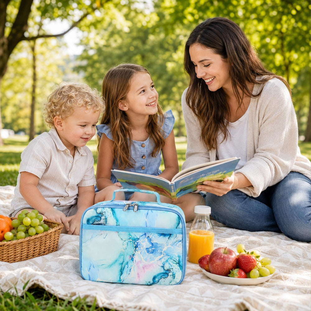 LEDAOU interior con tupper, sándwich y fruta mostrando capacidad 5L