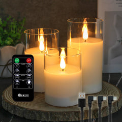 LEDHOLYT vista frontal del set de velas de cristal, aspecto elegante y seguro