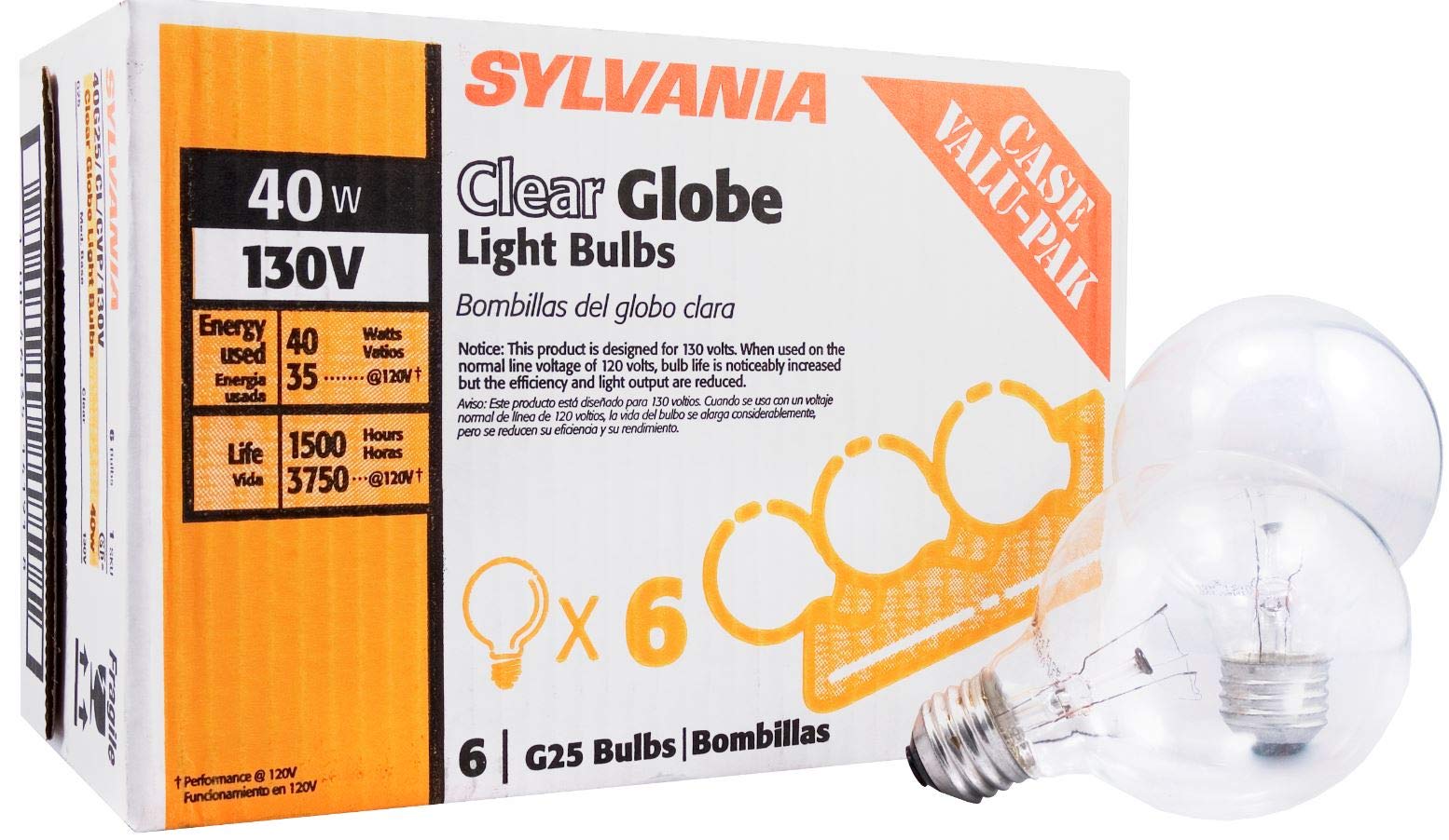 LEDVANCE Sylvania bombilla G25 vista frontal con contorno de globo y luz cálida