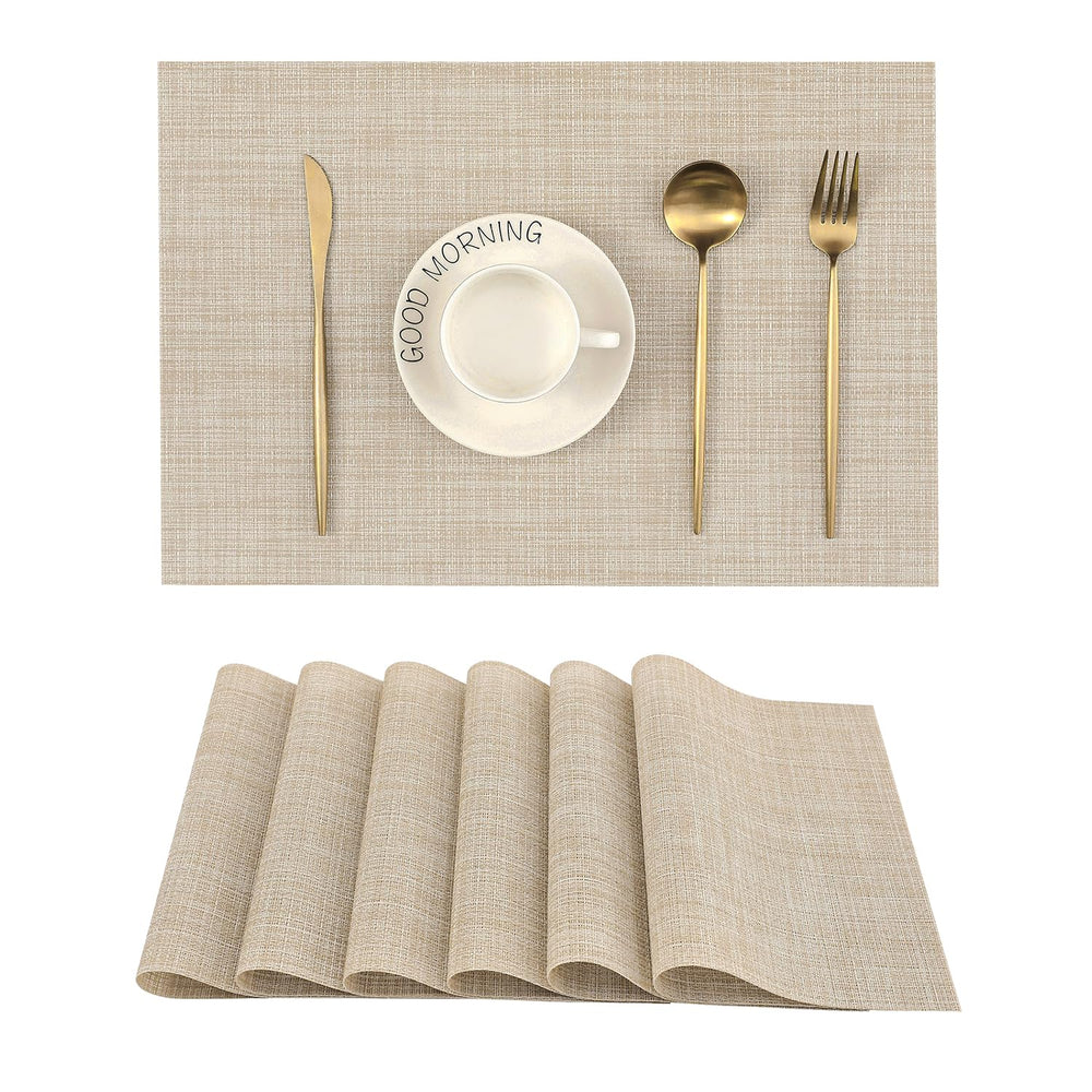 Leetaltree vista frontal del set de 6 individuales beige que embellece la mesa