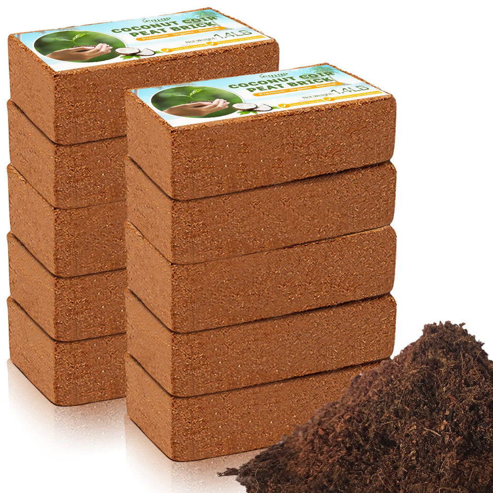 Legigo front packaging showing 10-pack coco coir bricks and sustainable branding benefits