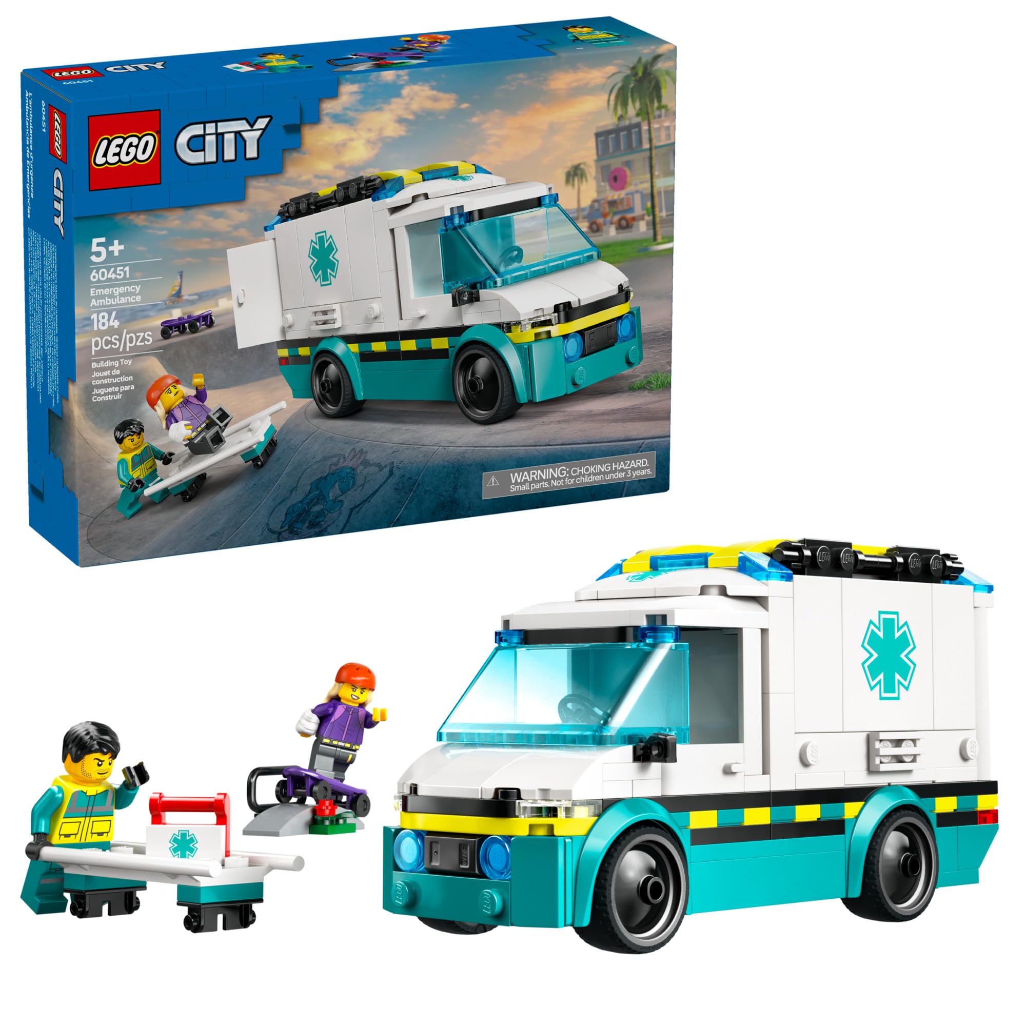 LEGO ambulancia frontal mostrando diseño y puertas accesibles para juego