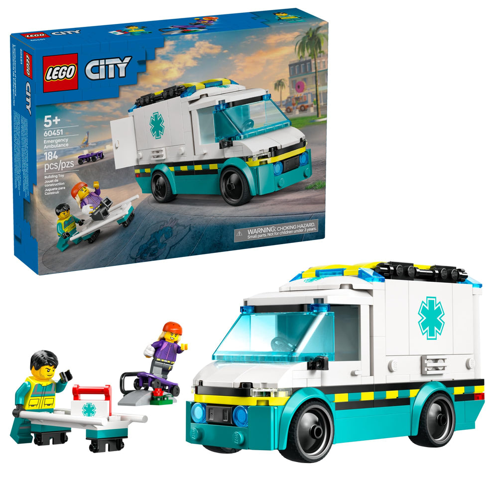 LEGO ambulancia frontal mostrando diseño y puertas accesibles para juego
