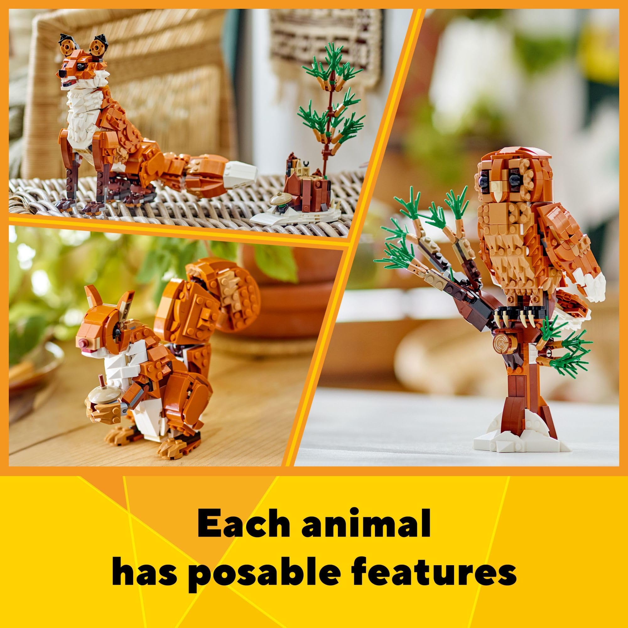 LEGO ardilla con bellota destacando piezas móviles y accesorio