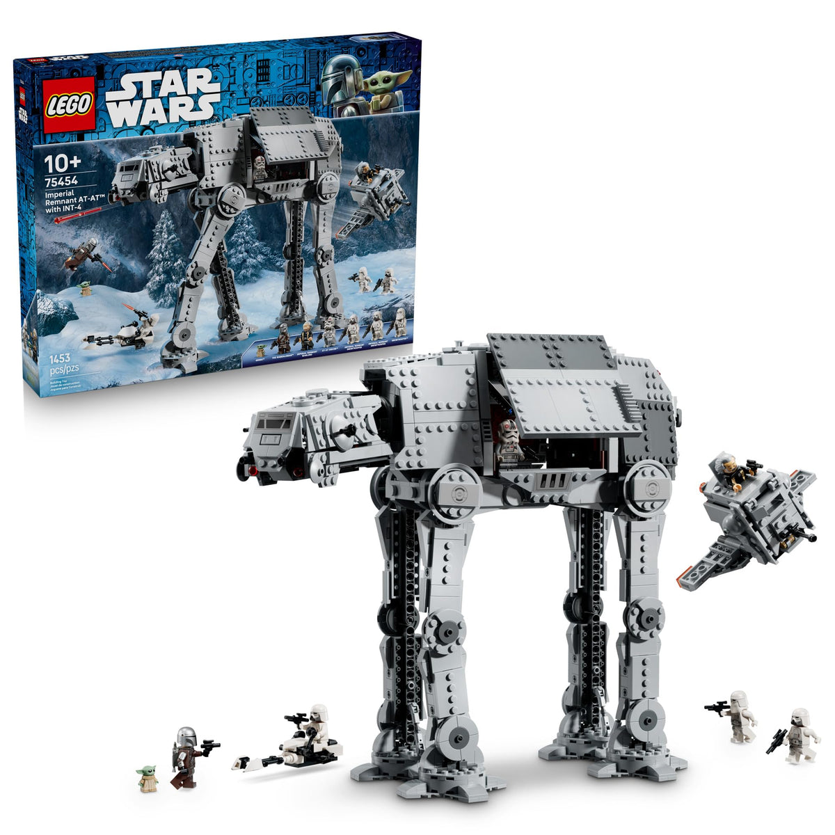 LEGO AT-AT vista frontal mostrando escala y detalles, ideal para exhibir