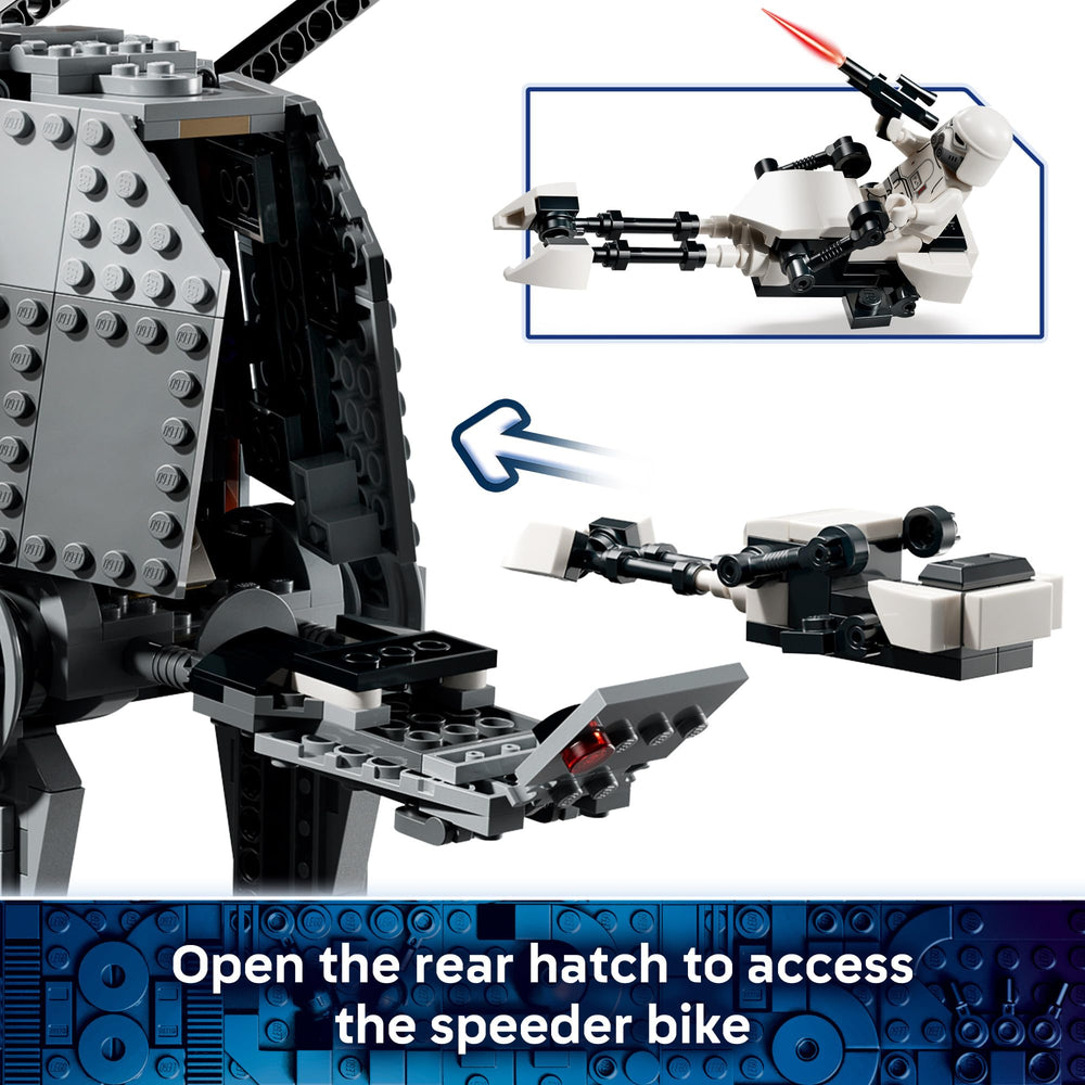 LEGO speeder junto al AT-AT mostrando movilidad y opciones de combate