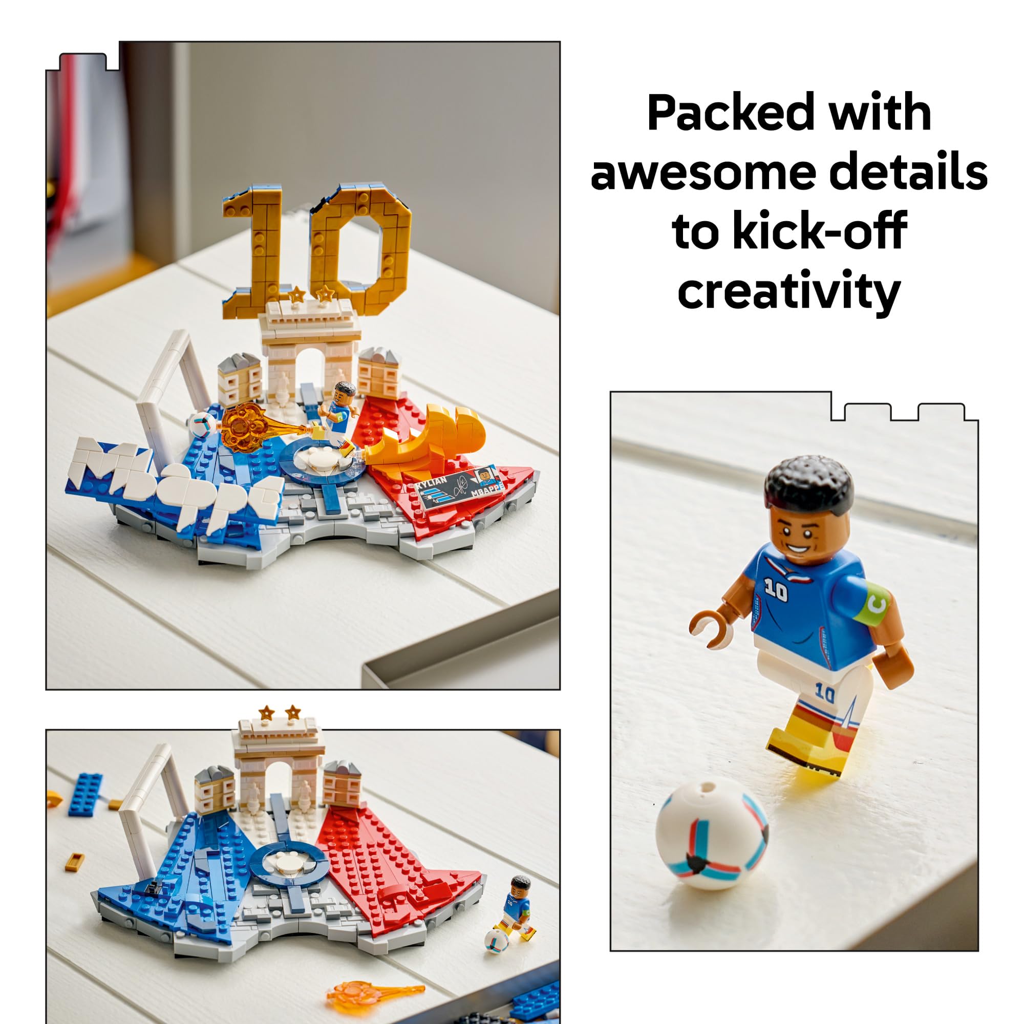 LEGO base con la inicial y dorsal 10 destacando identidad y diseño temático