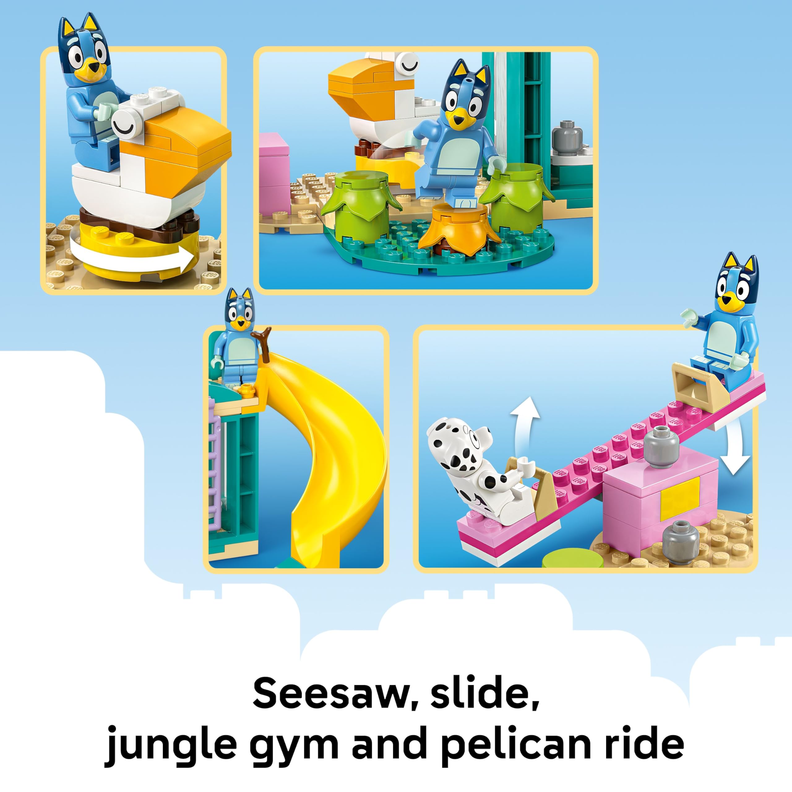 LEGO Bluey figuras Bluey y Chloe interactuando en el parque