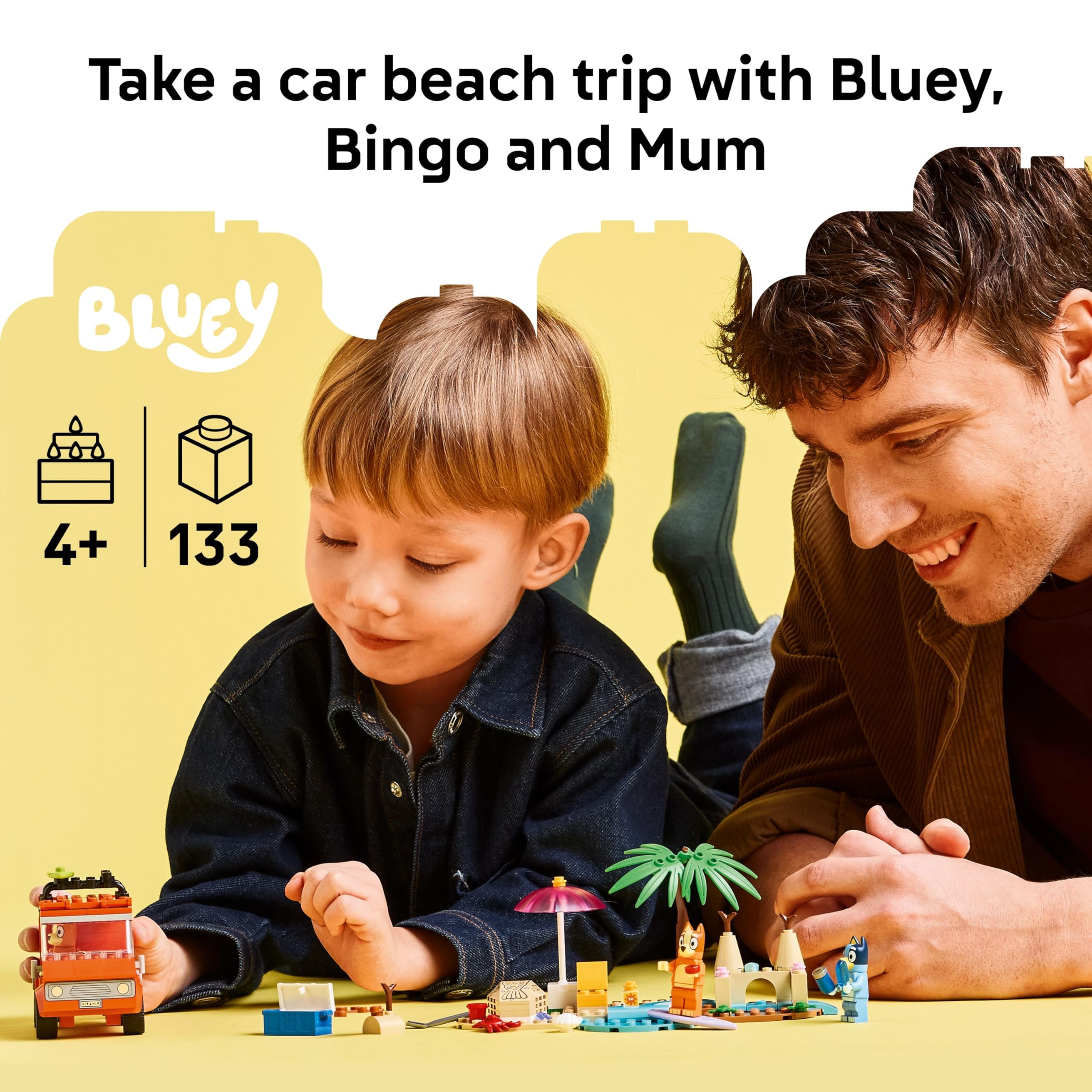 LEGO Bluey minifiguras Bluey, Bingo y Mamá listos para el juego