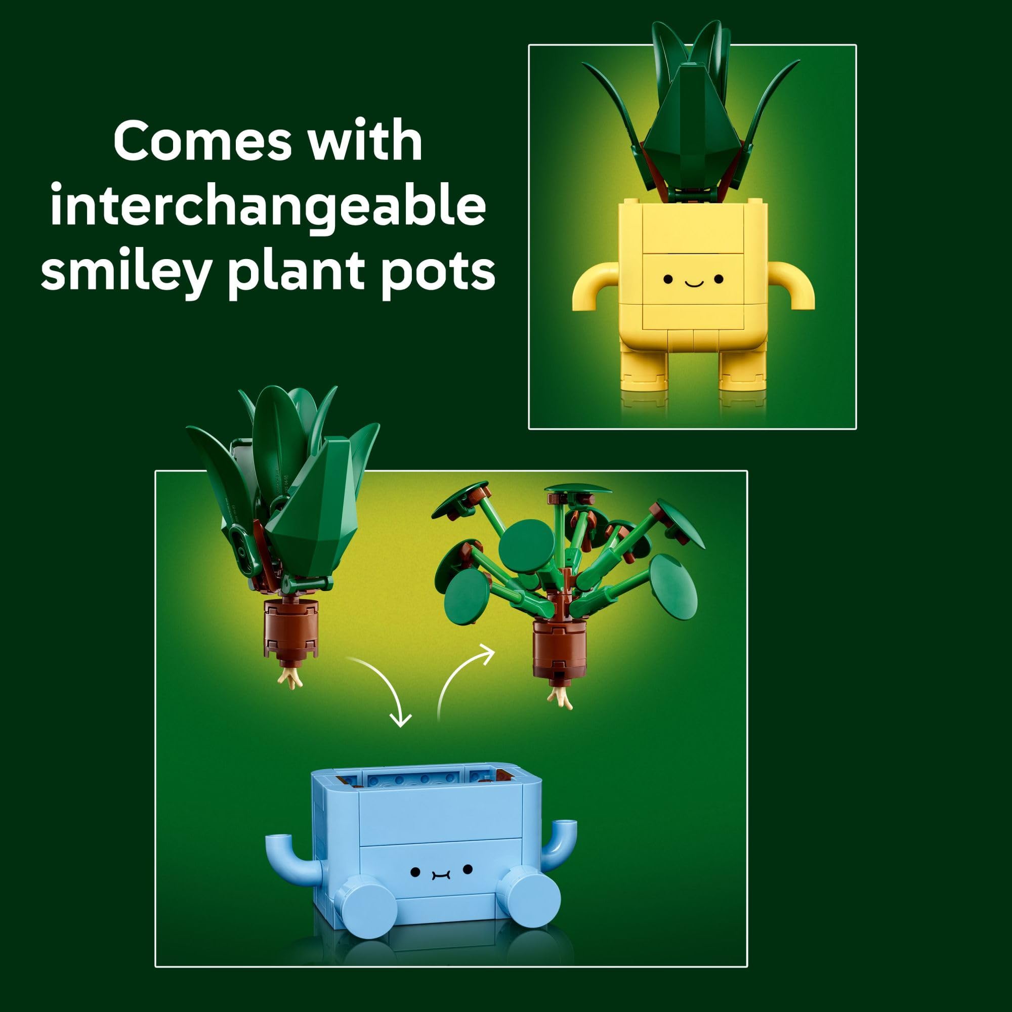 LEGO plantas decorando escritorio creando ambiente alegre y ordenado
