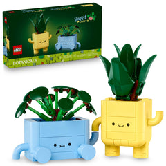 LEGO planta frontal mostrando las dos macetas sonrientes y colores vivos