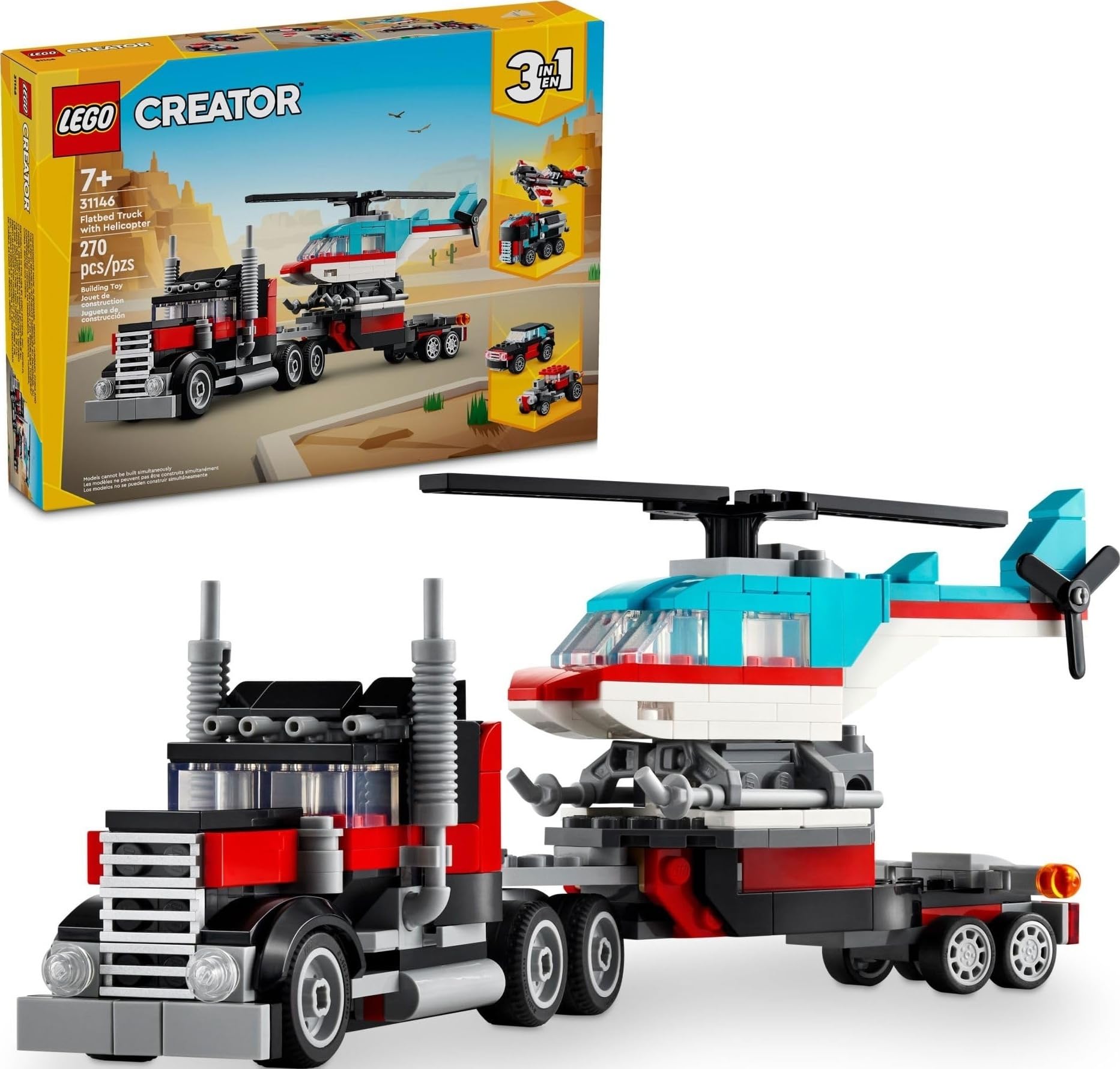LEGO camión plataforma frontal mostrando diseño y posibilidades de carga