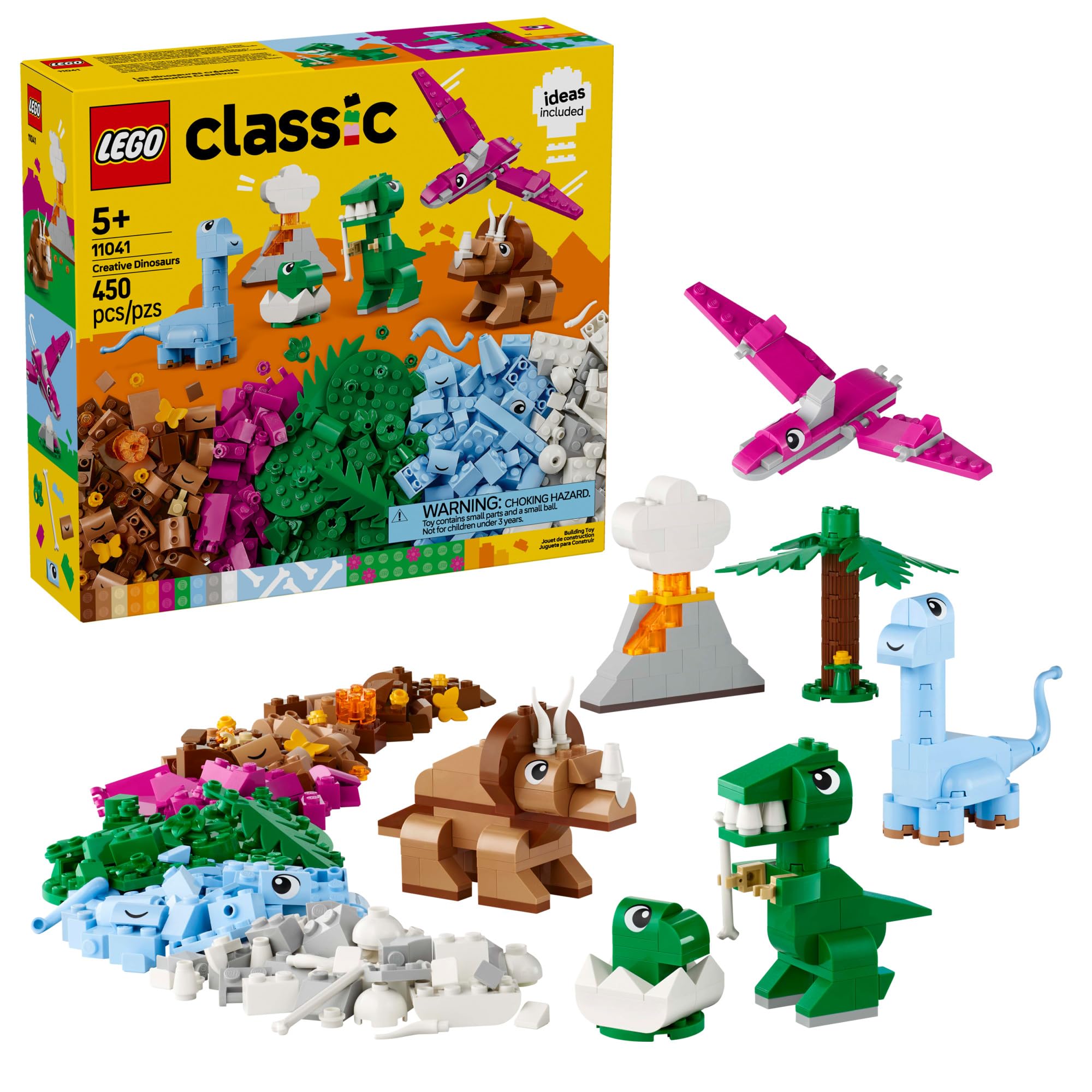 LEGO Classic empaque frontal mostrando dinosaurios y piezas variadas, inspira juego creativo