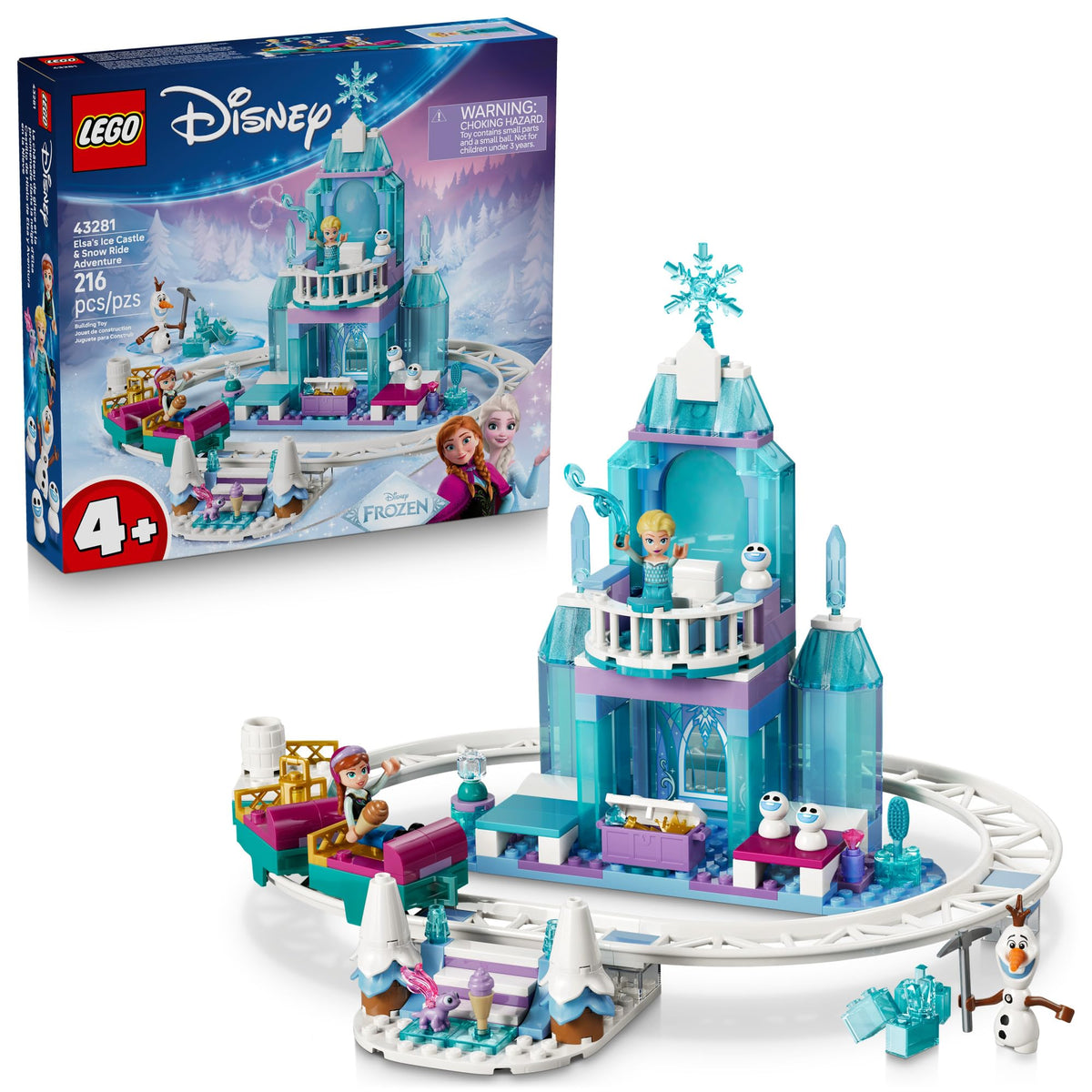 LEGO Disney vista frontal del castillo de hielo mostrando zonas de juego