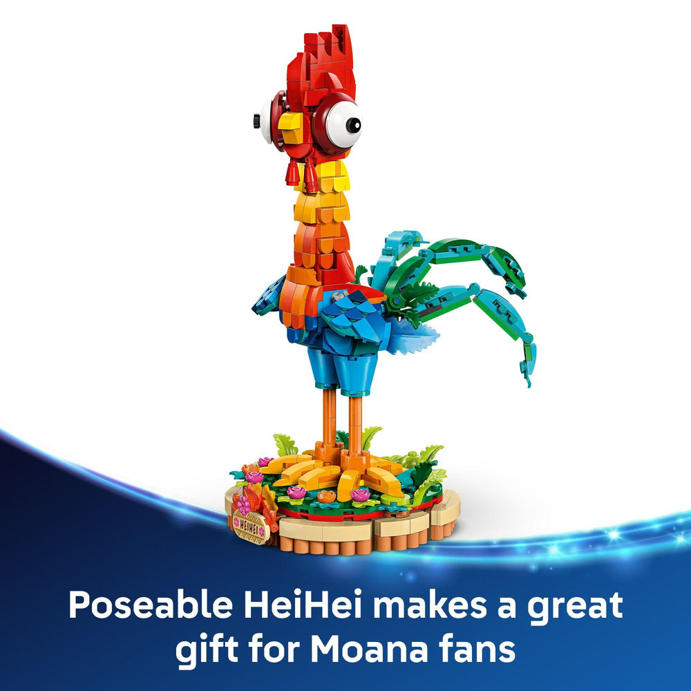 LEGO Heihei sobre su base decorativa resaltando exhibición estable