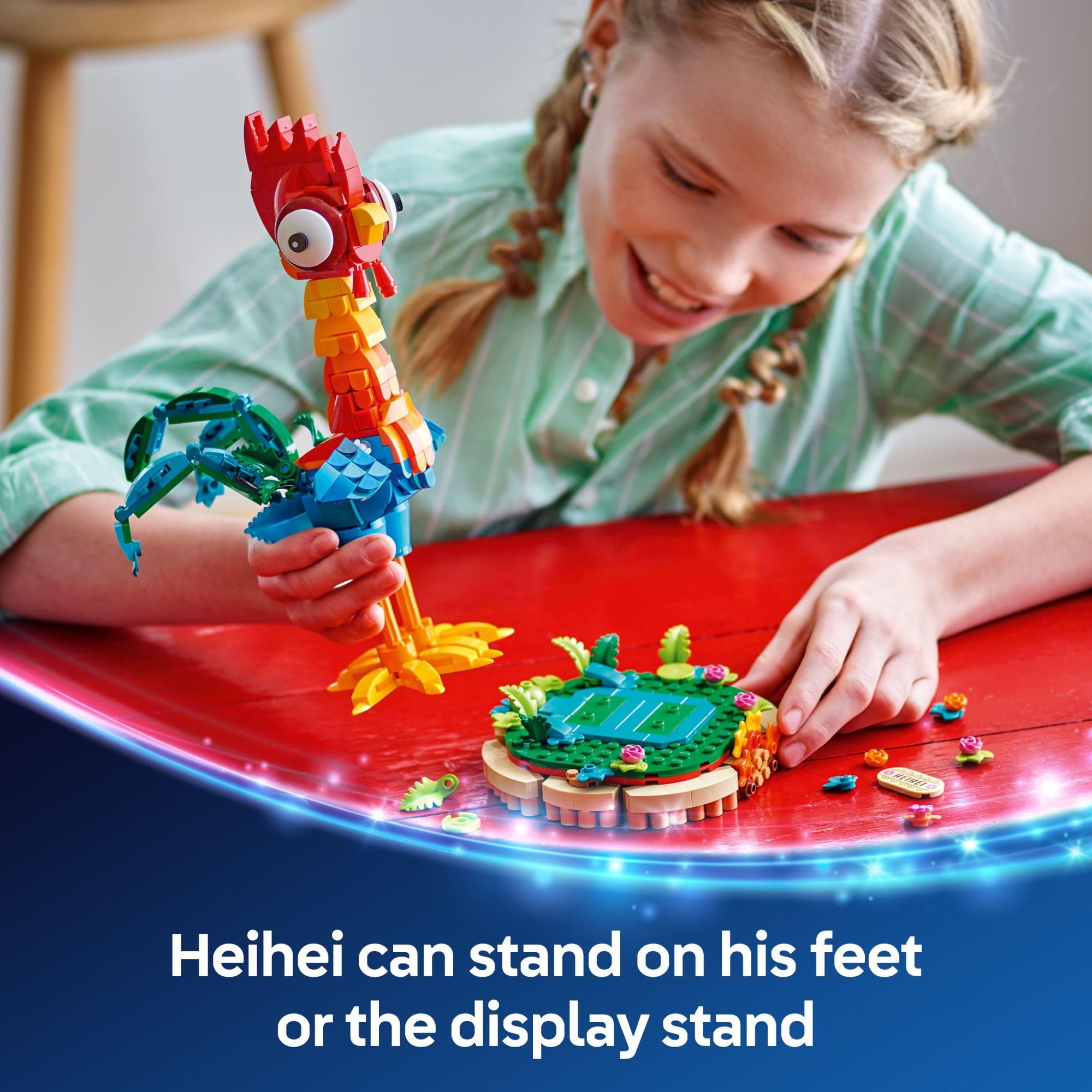 LEGO manos montando piezas, app LEGO Builder en pantalla como ayuda