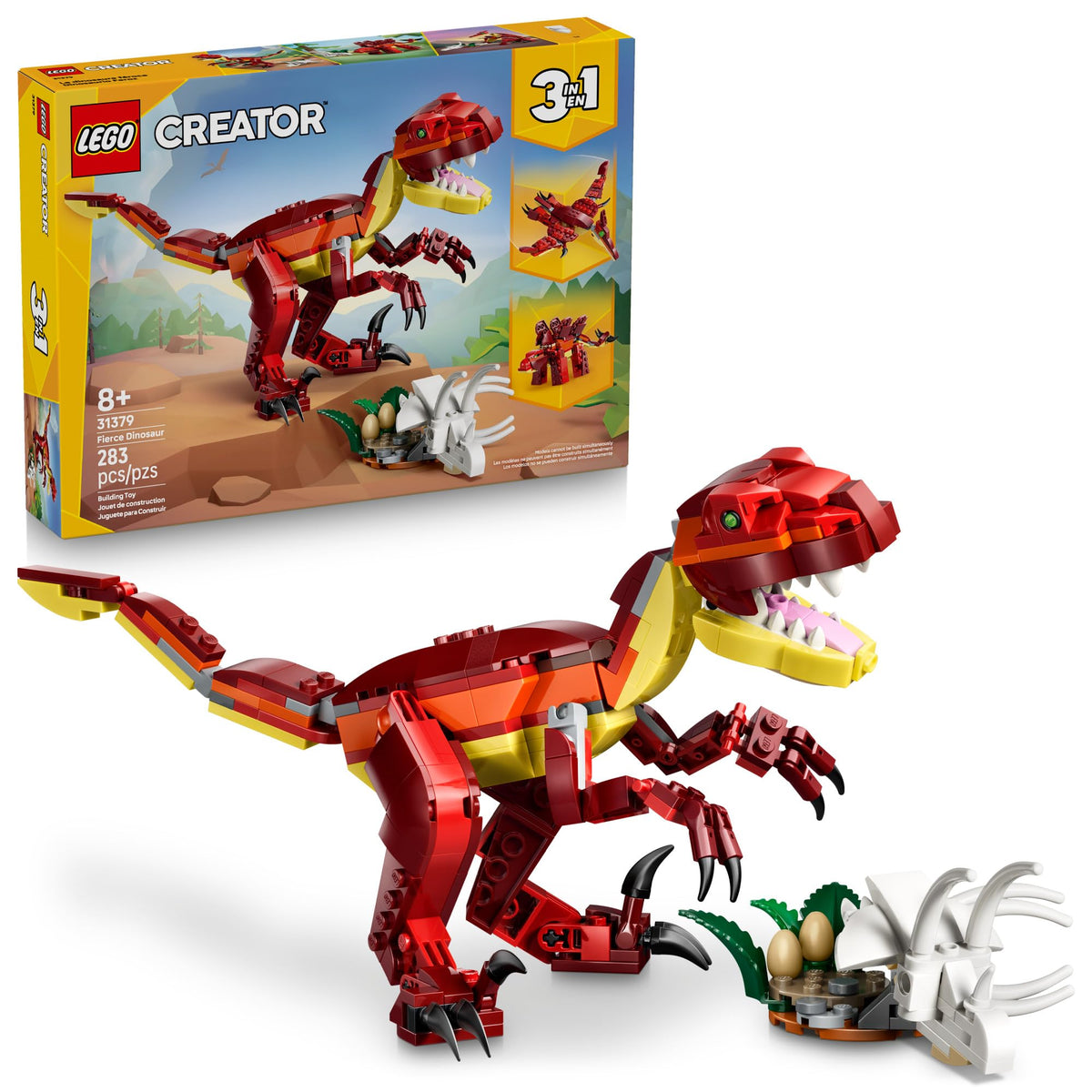 LEGO Fierce Dinosaur vista frontal con piezas detalladas y atractivo visual
