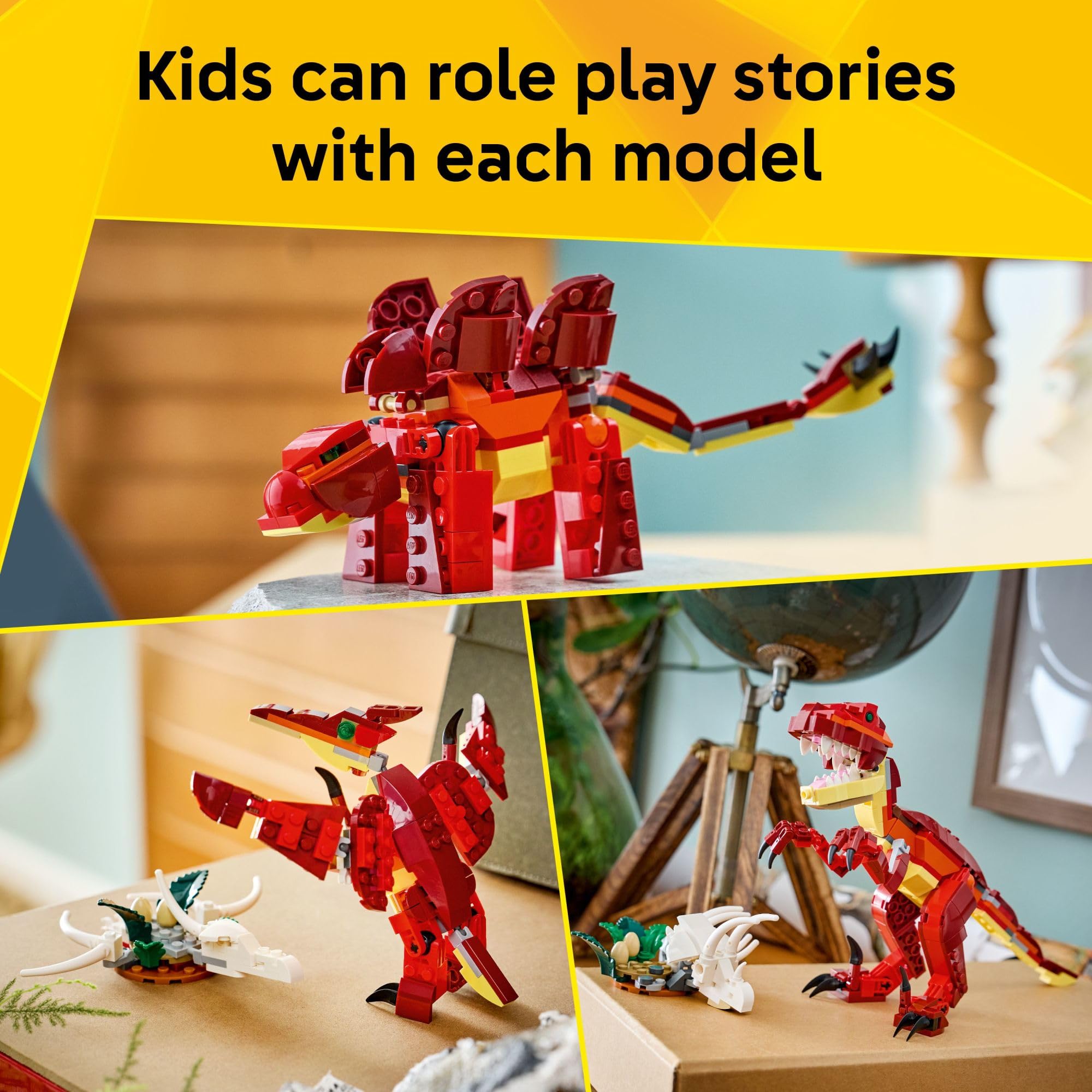 LEGO Fierce Dinosaur velociraptor posable en escena para juego dinámico