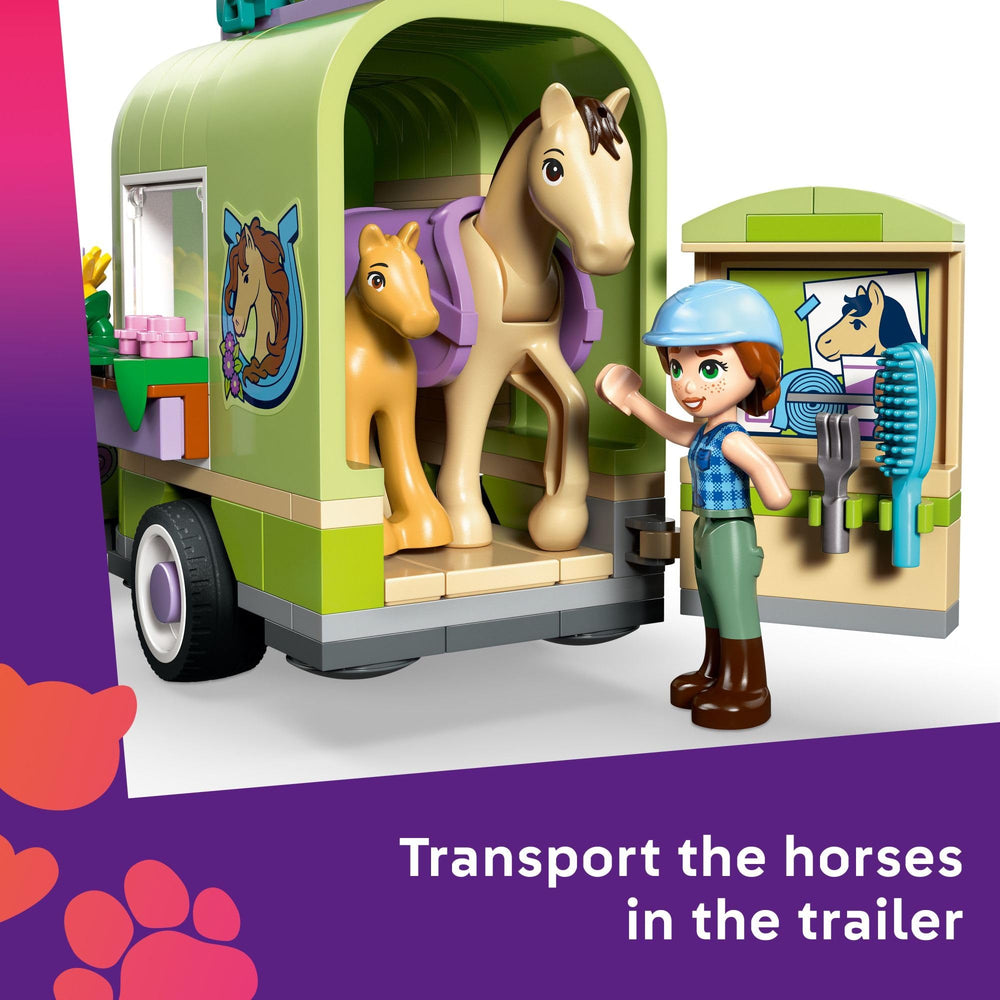 LEGO Friends caballo y potrillo en primer plano, figuras que promueven cuidado y vínculo