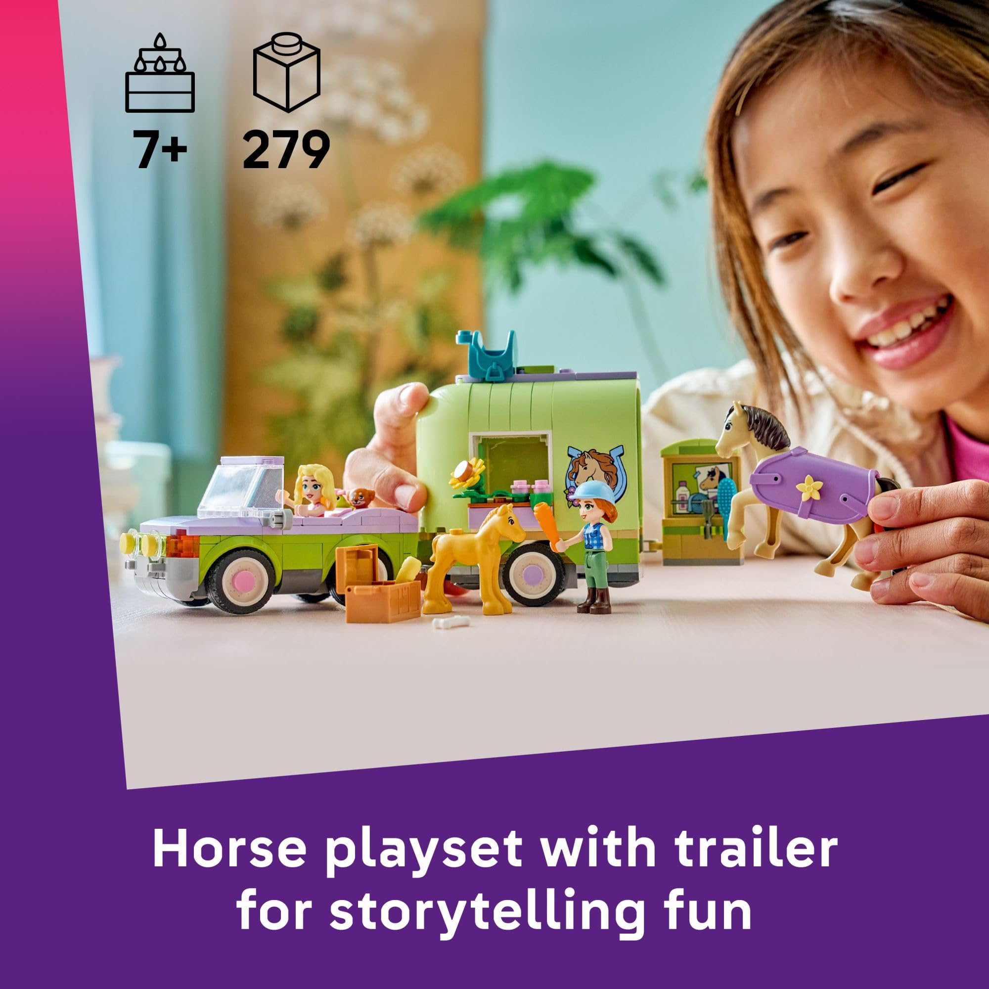 LEGO Friends escena de picnic lateral con señal y valla, fomenta narrativas al aire libre