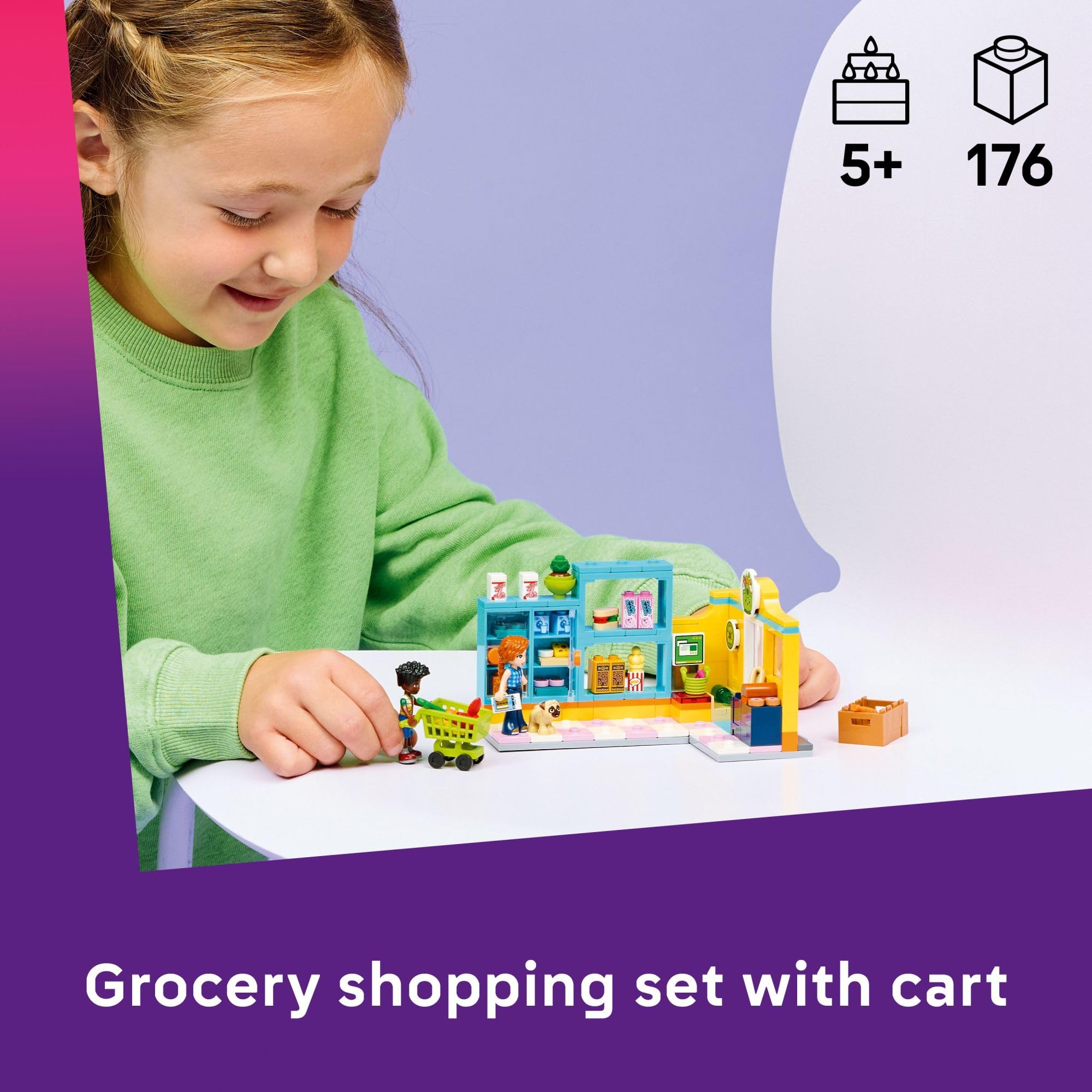 LEGO Friends estantería con alimentos de juguete para ordenar y imaginar