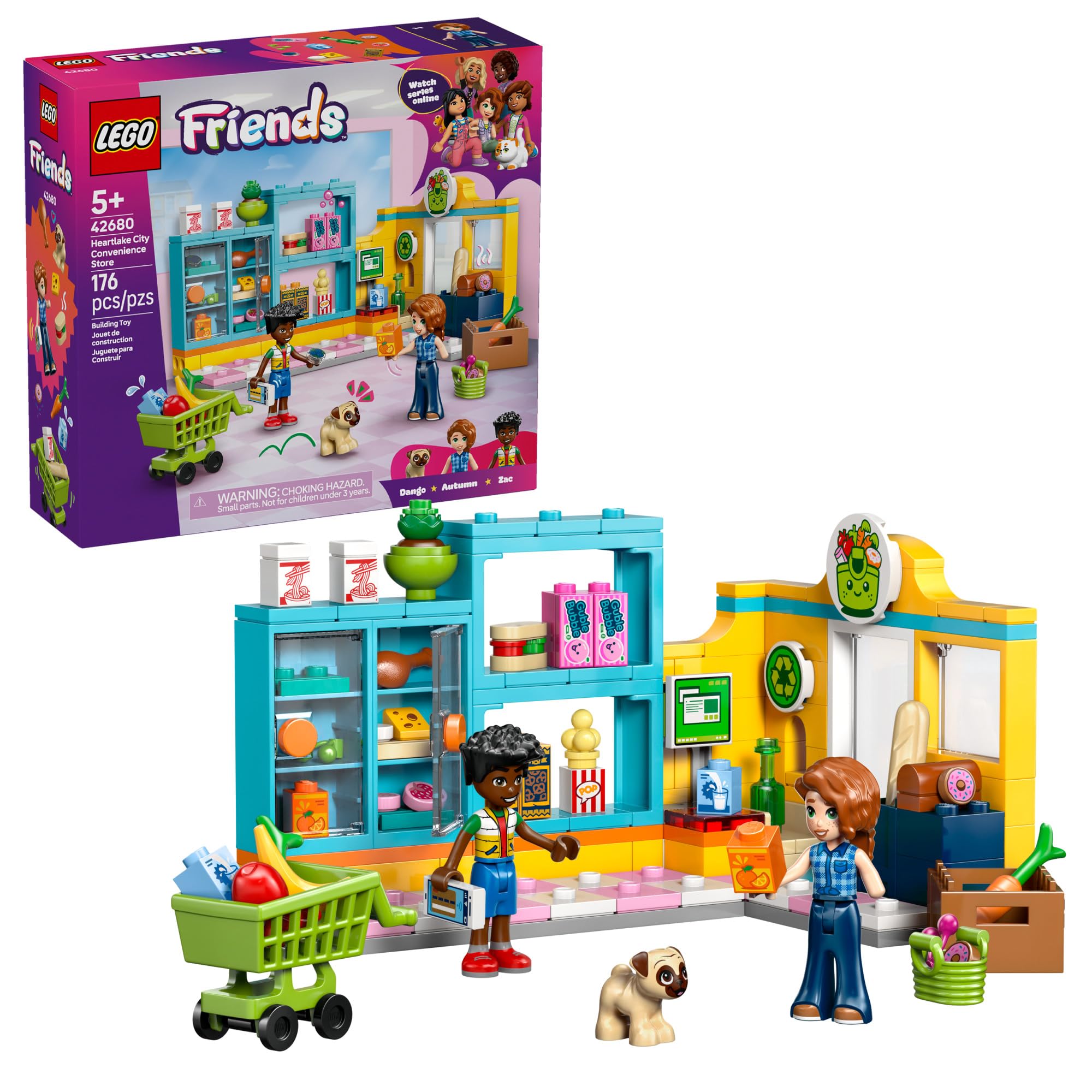 LEGO Friends tienda frontal con fachada visible y cierre fácil para jugar