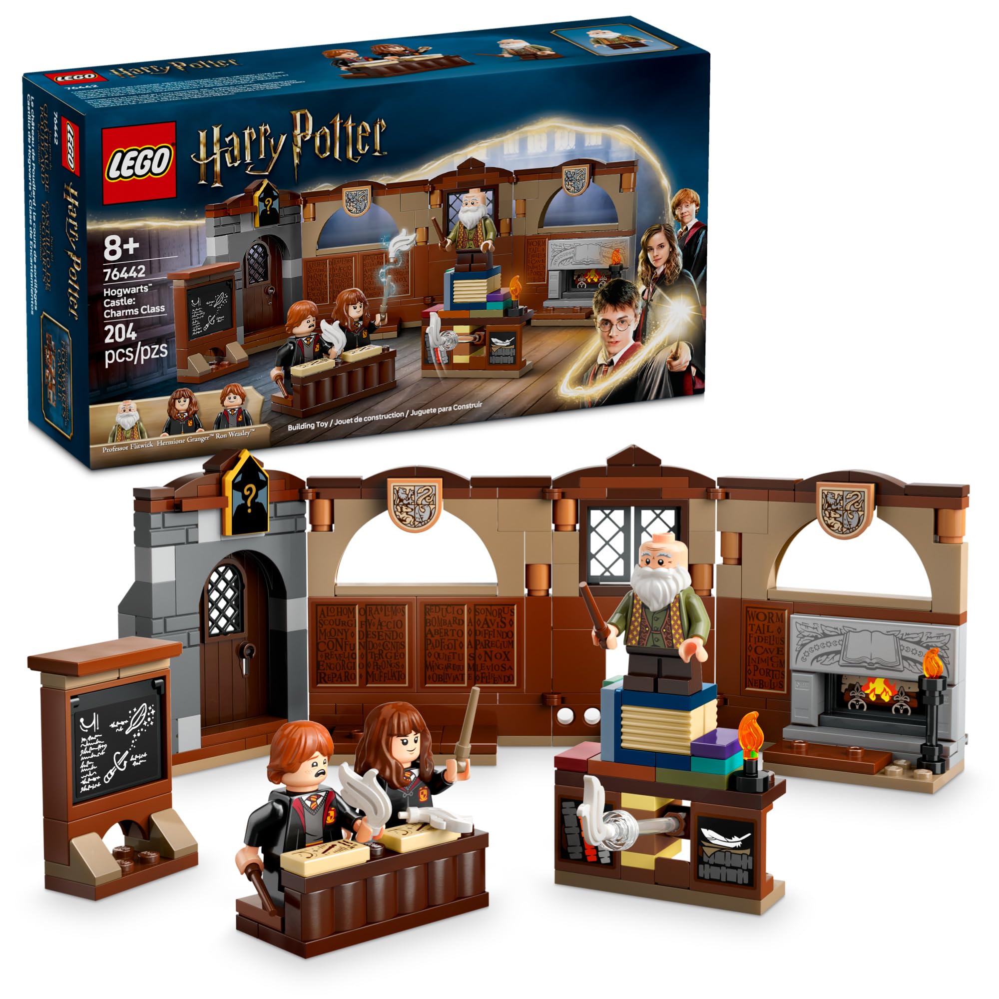 LEGO aula de Encantamientos frontal mostrando escenas listas para jugar