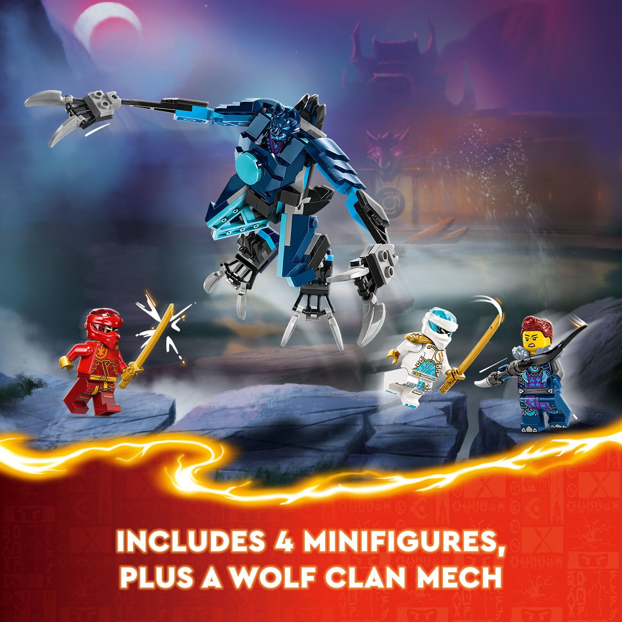 LEGO las cuatro minifiguras del set mostrando personajes y posibilidades de batalla