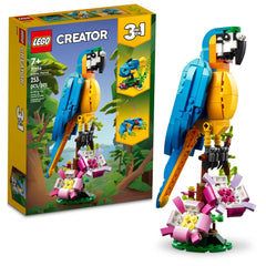 LEGO loro exótico frontal mostrando colores vibrantes y posibilidades de juego