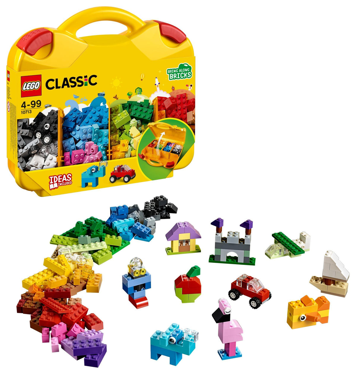 LEGO maletín creativo 10713 vista frontal y cierre seguro para llevar