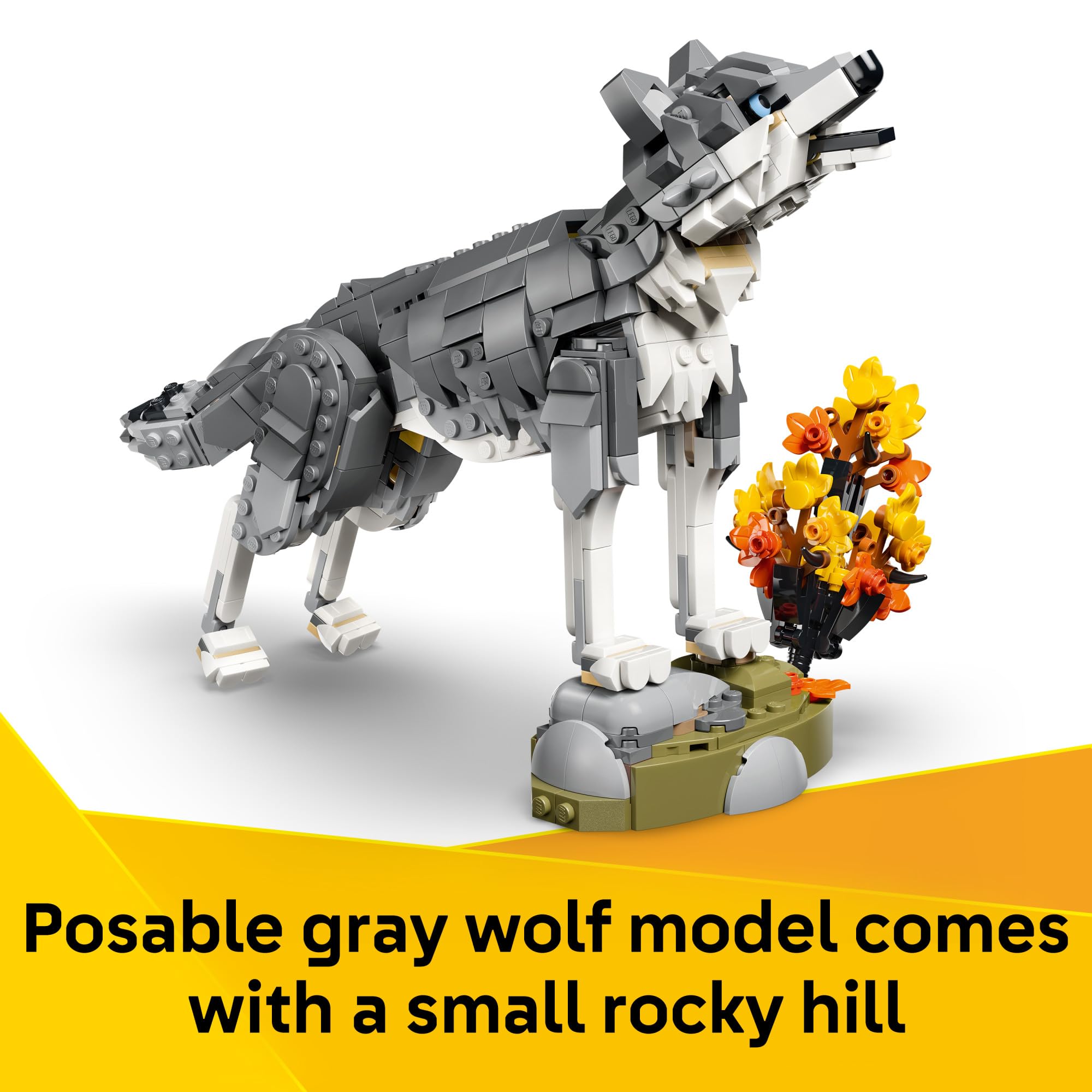 LEGO mapache sosteniendo pera, añade elemento narrativo y detalle