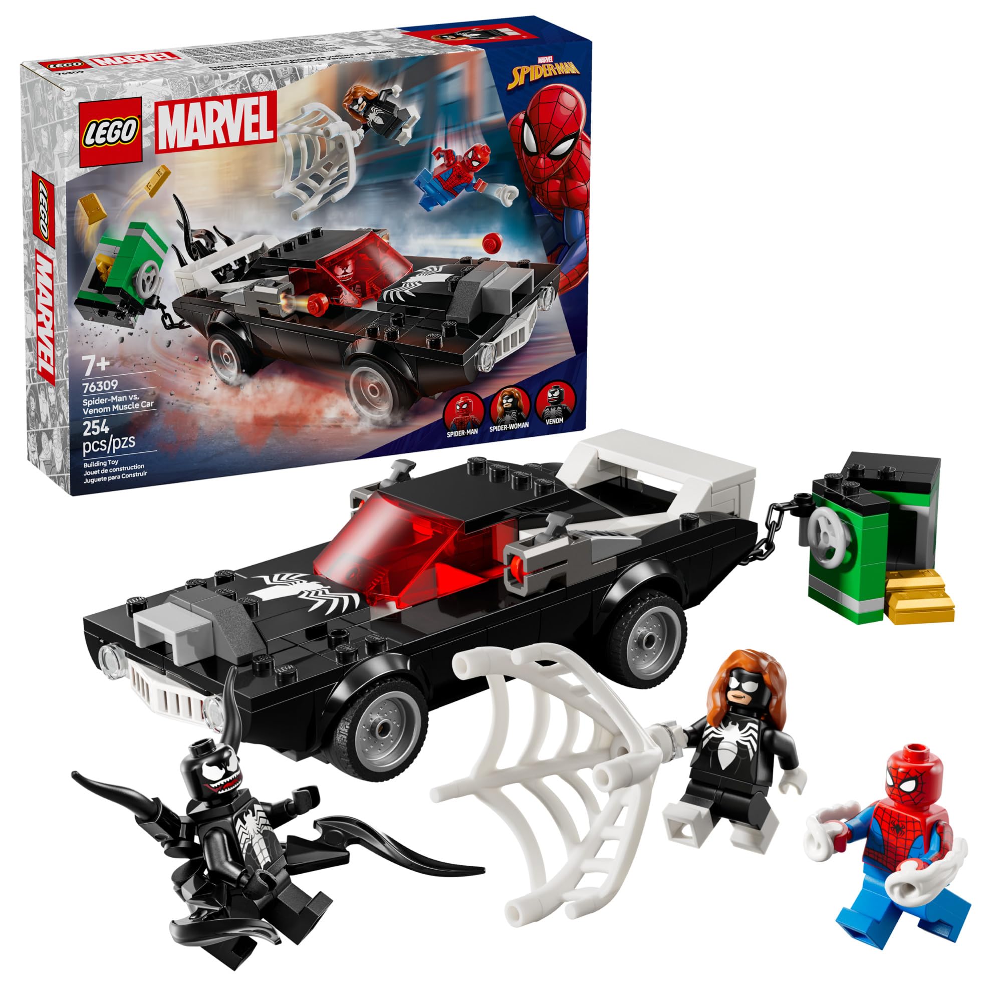 LEGO caja frontal del set 76309 mostrando piezas y minifiguras, ideal para regalo