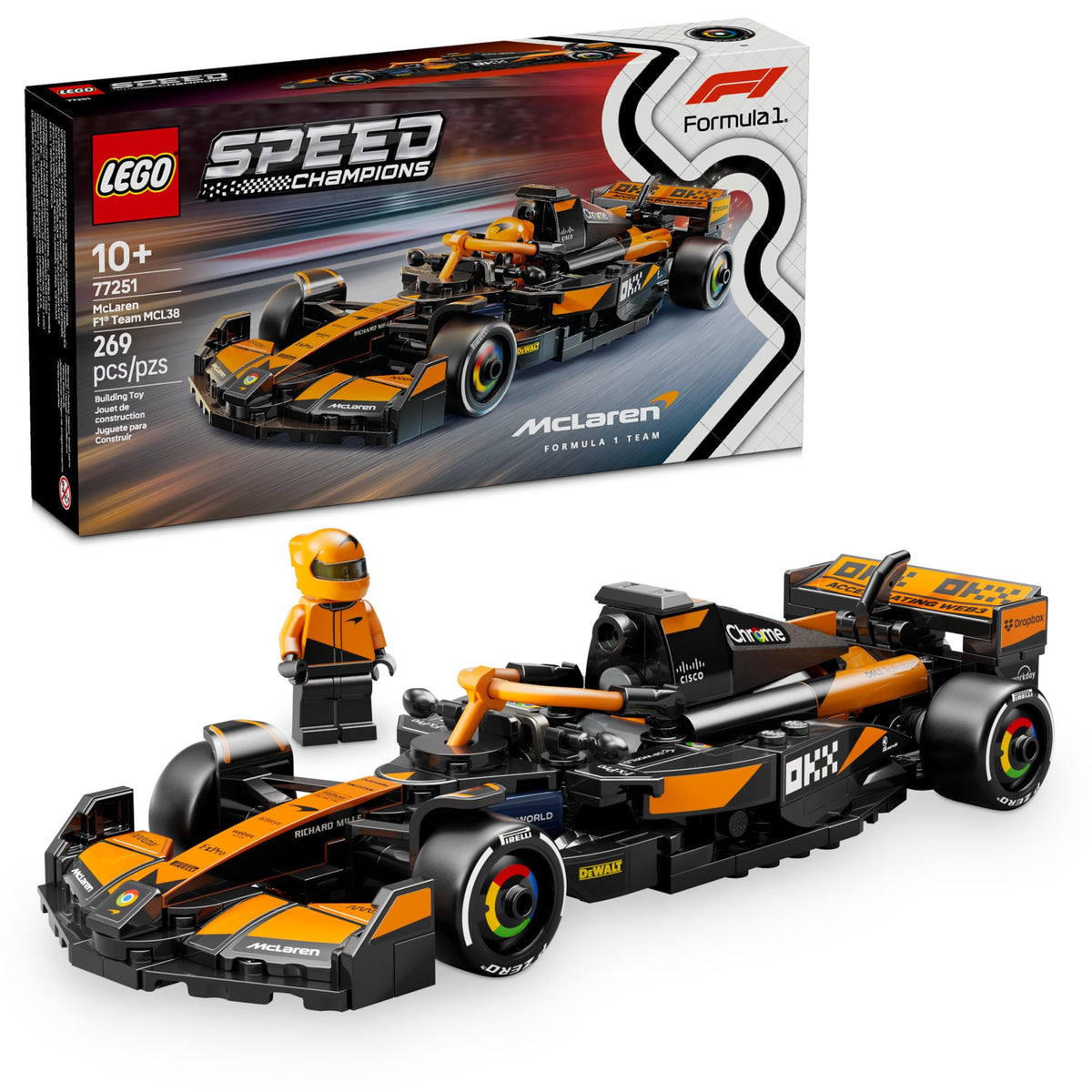 LEGO McLaren vista frontal del paquete mostrando diseño y colores auténticos