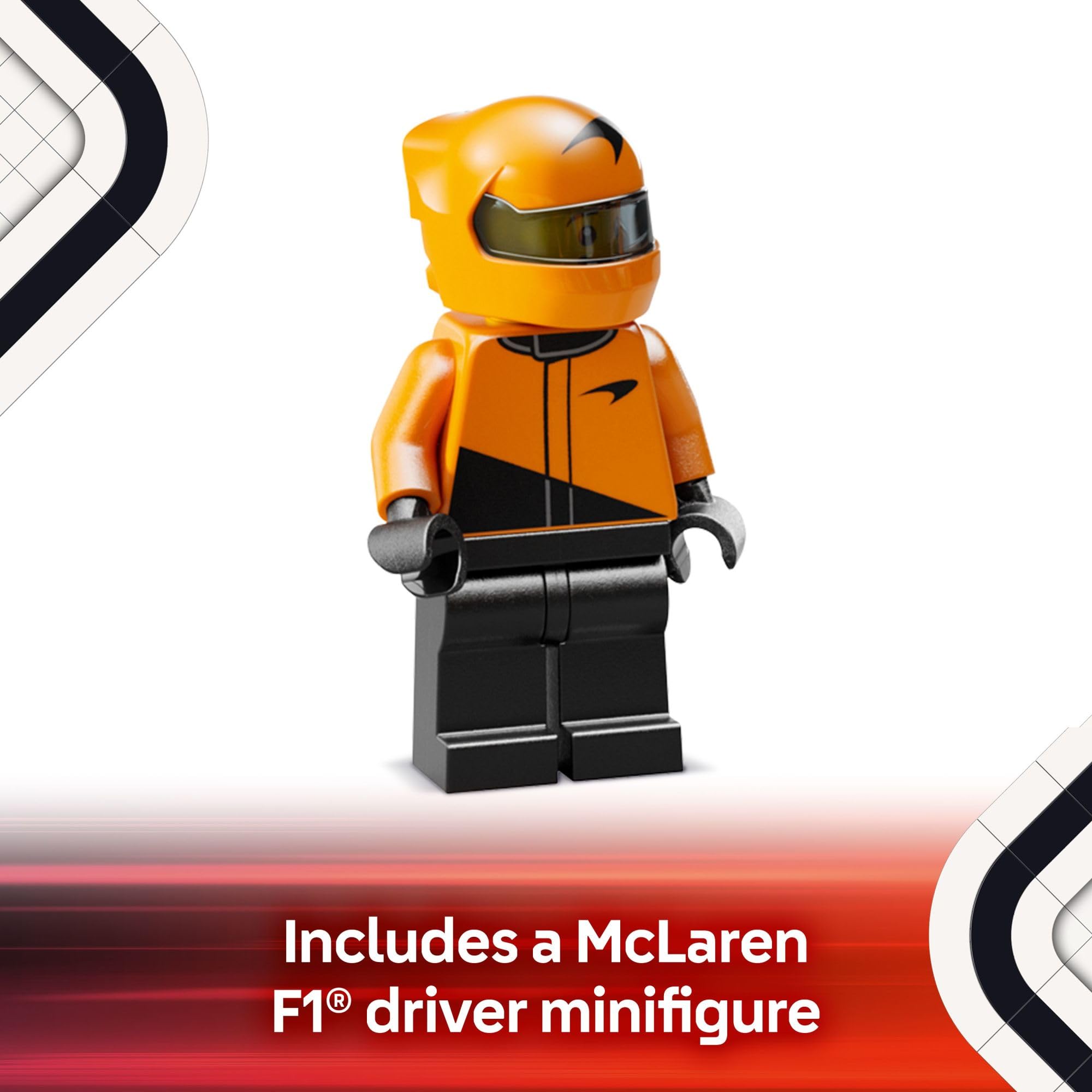 LEGO McLaren primer plano de neumáticos Pirelli para aspecto de competición