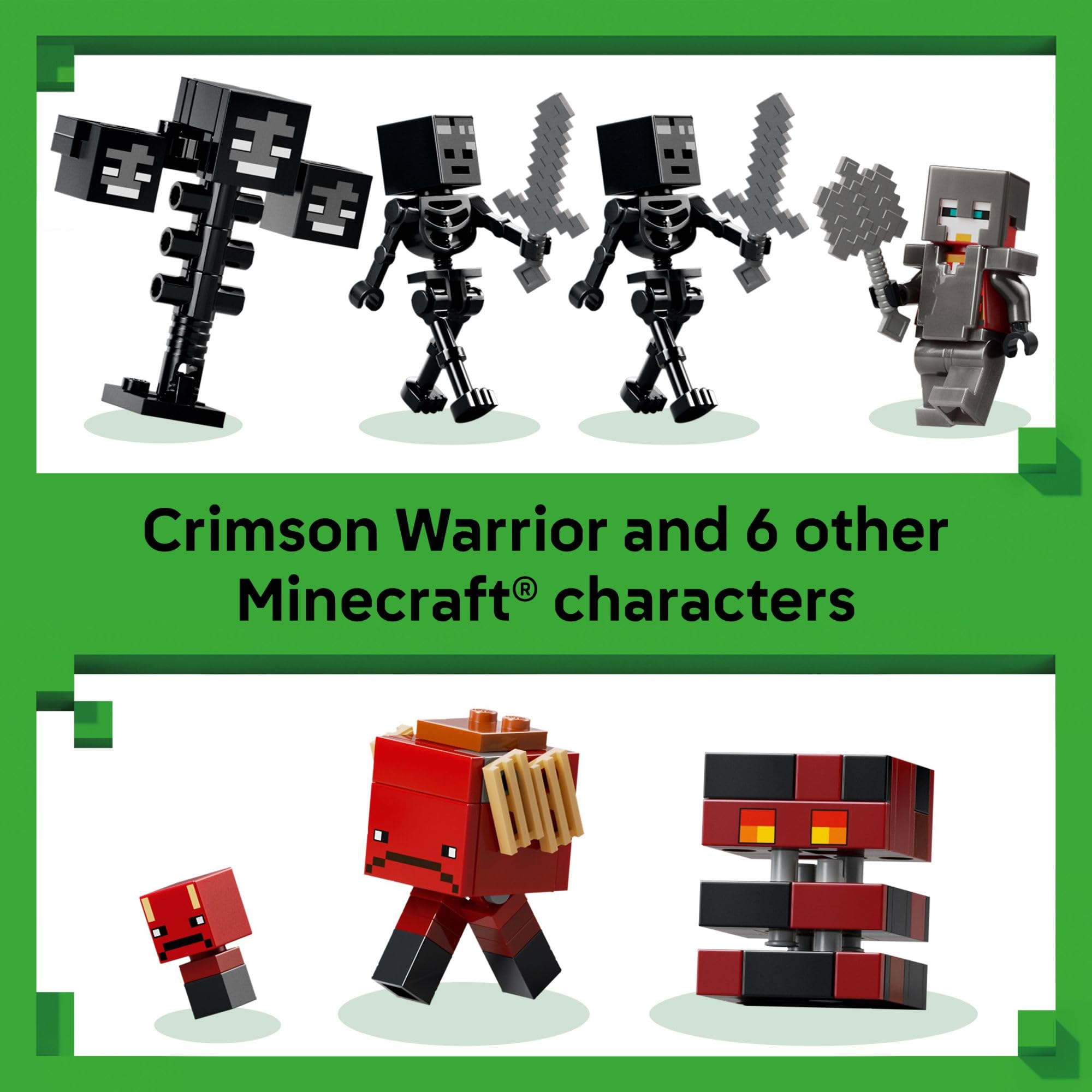LEGO accesorios del set mostrando poción, maza y Nether star para narrativas