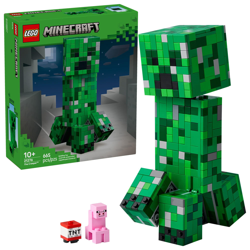 LEGO Creeper vista frontal mostrando el diseño pixelado y alto impacto decorativo