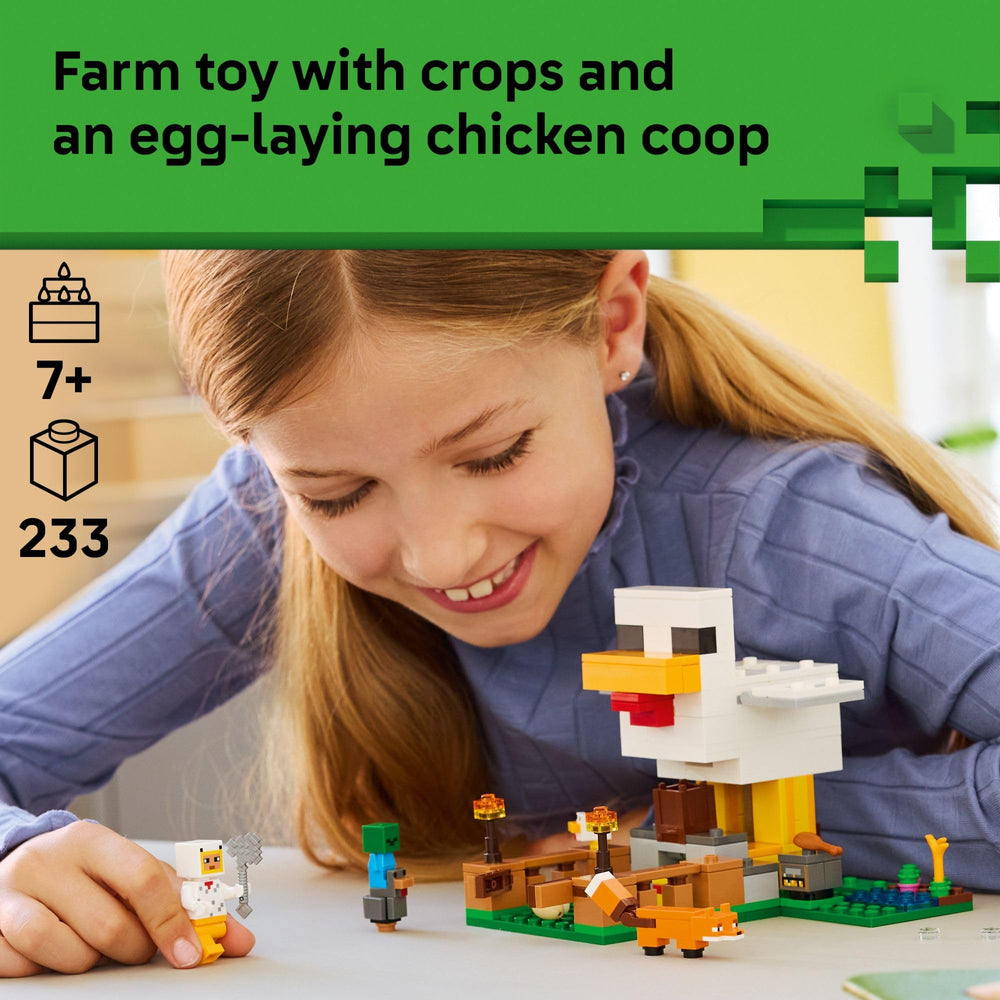 LEGO primer plano de alas móviles del pollo demostrando función interactiva divertida