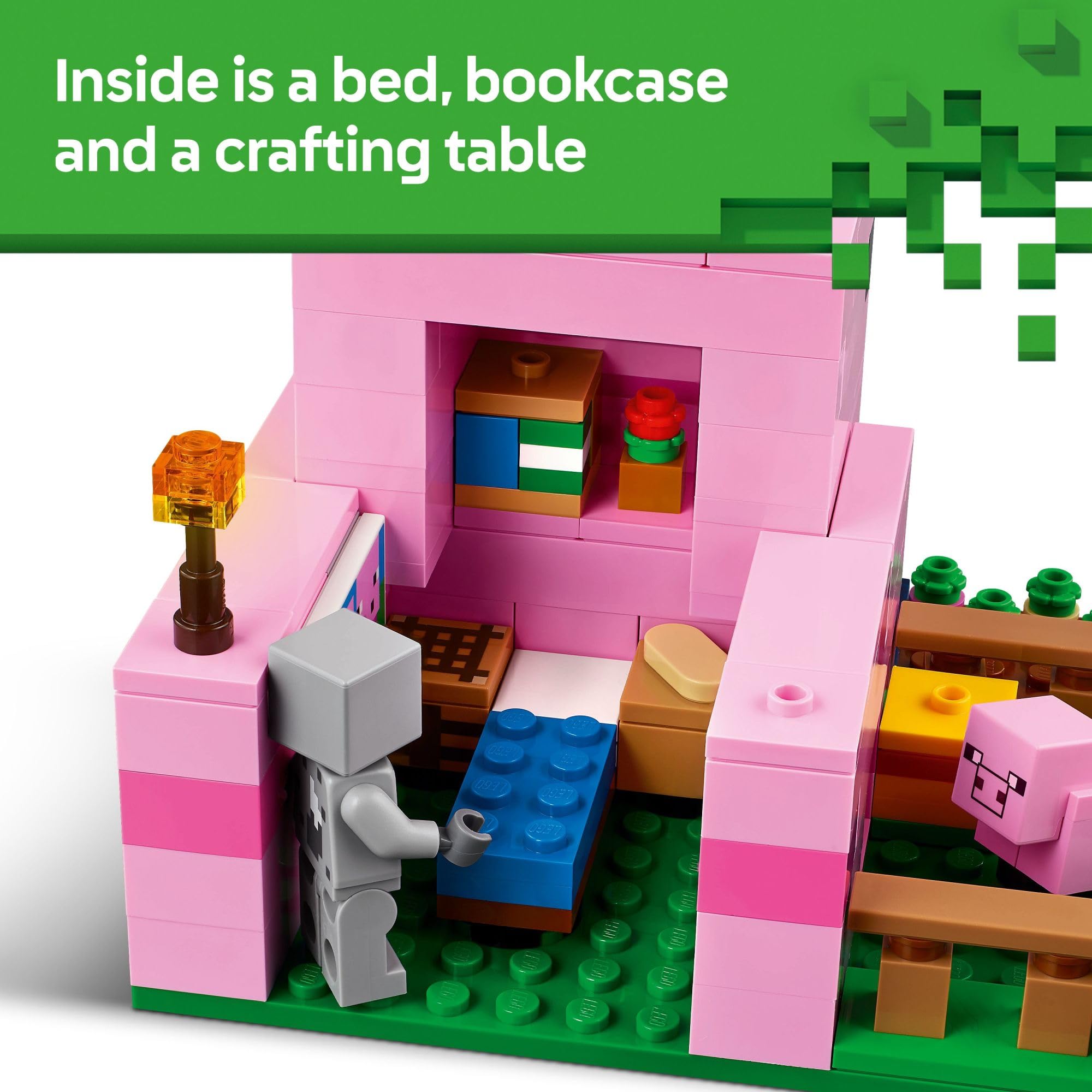 LEGO interior con cama y mesa de crafteo para historias imaginativas